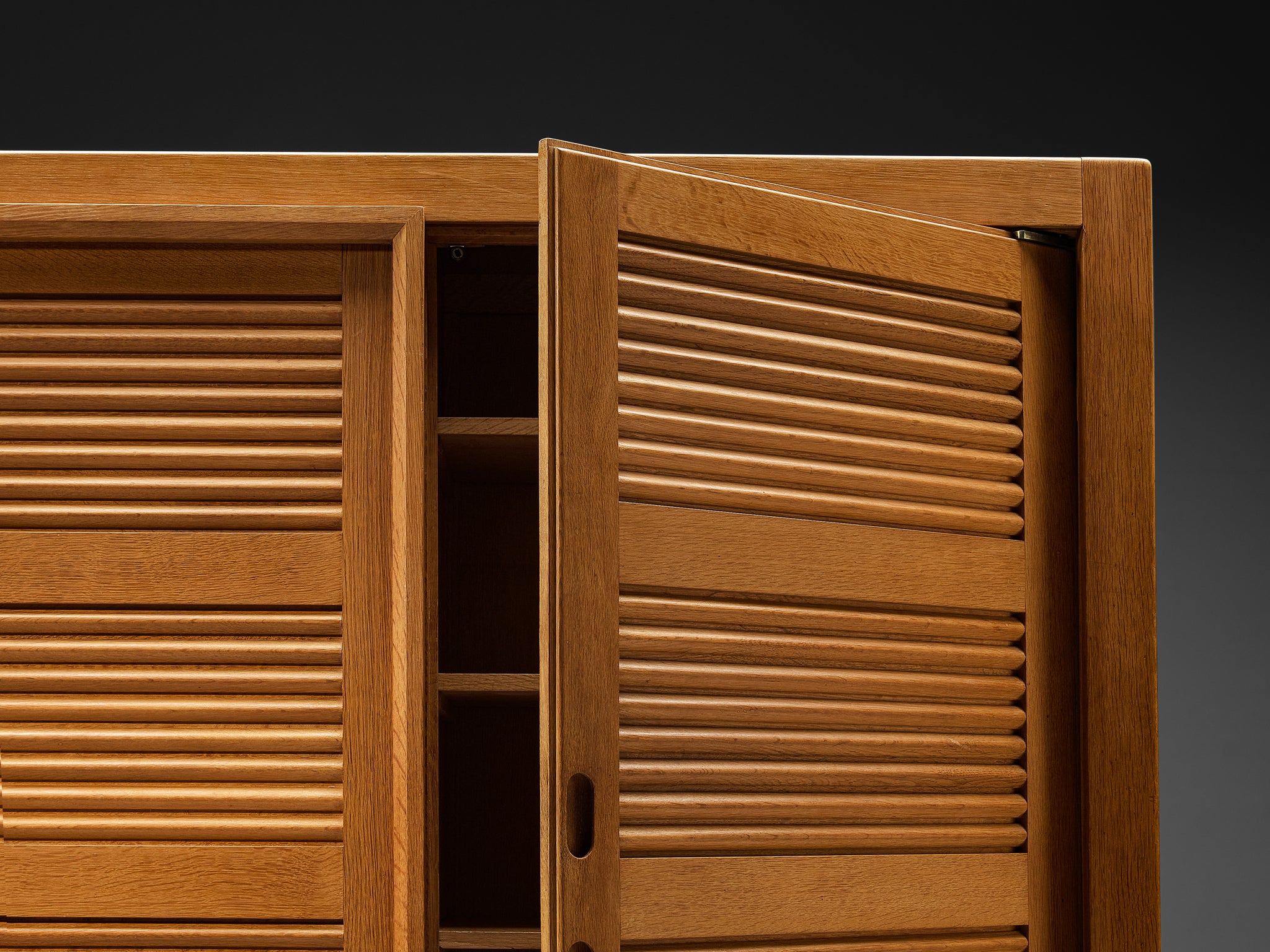 Guillerme & Chambron Highboard in Oak with Carved Doors Case pieces and storage cabinets Morentz