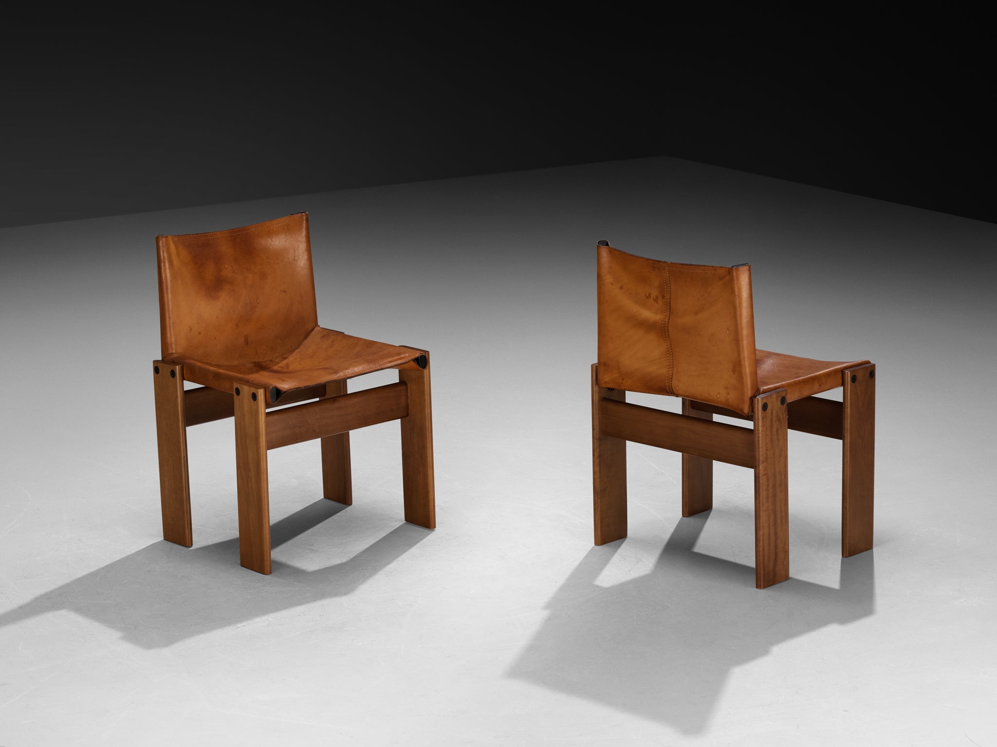 Afra & Tobia Scarpa for Molteni Pair of 'Monk' Dining Chairs in Leather Seating Morentz