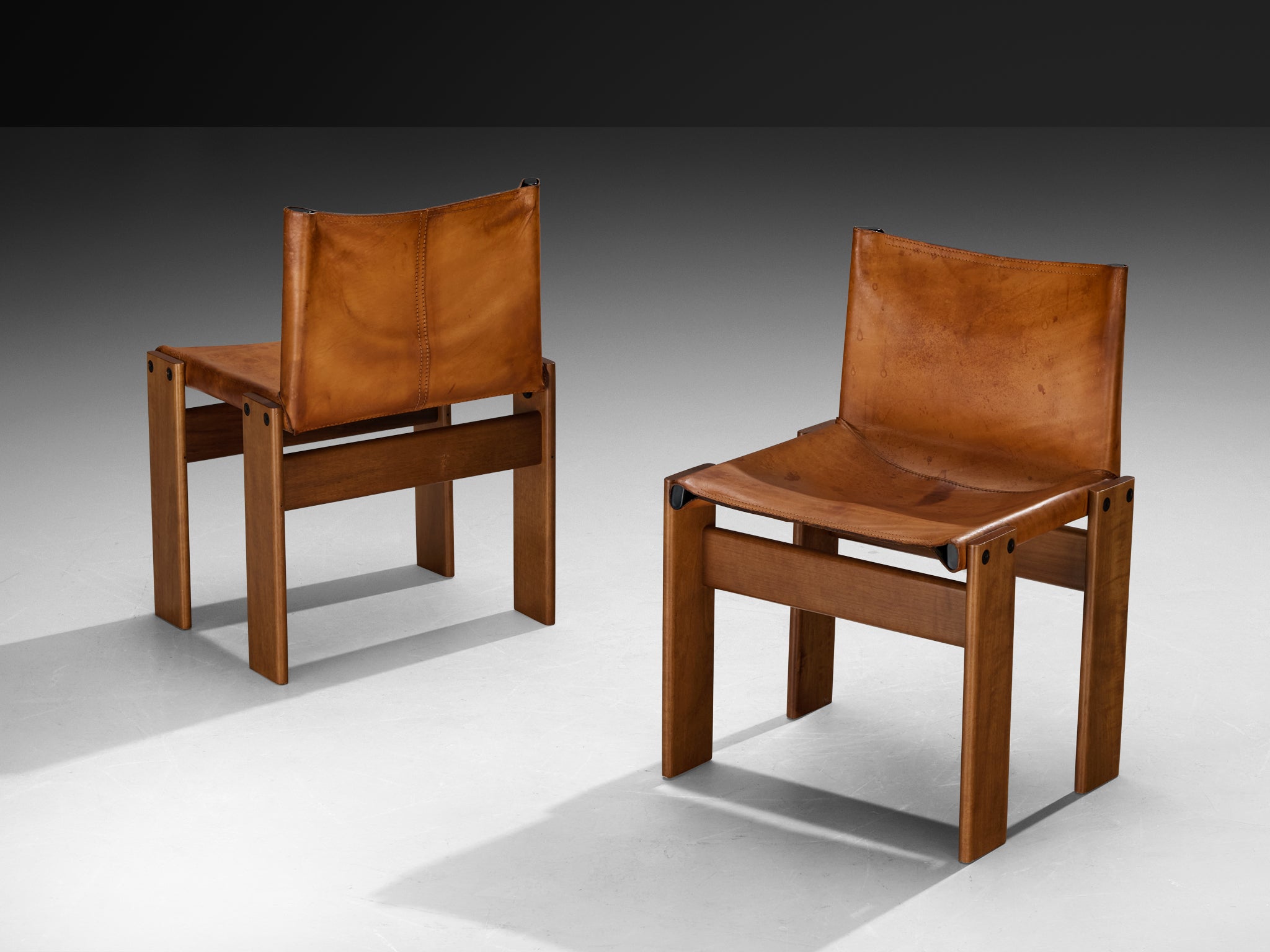 Afra & Tobia Scarpa for Molteni Pair of 'Monk' Dining Chairs in Leather Seating Morentz