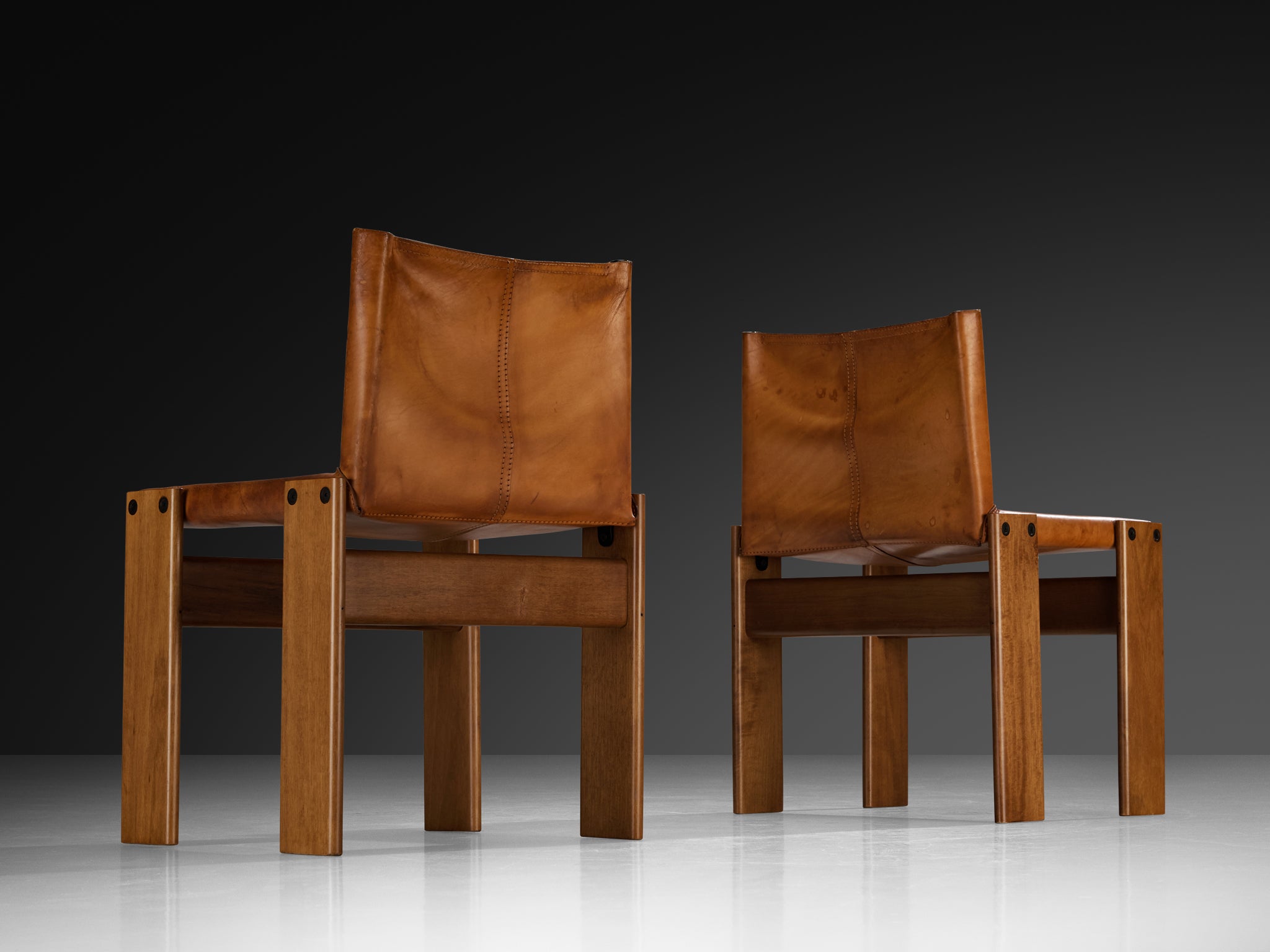 Afra & Tobia Scarpa for Molteni Pair of 'Monk' Dining Chairs in Leather Seating Morentz