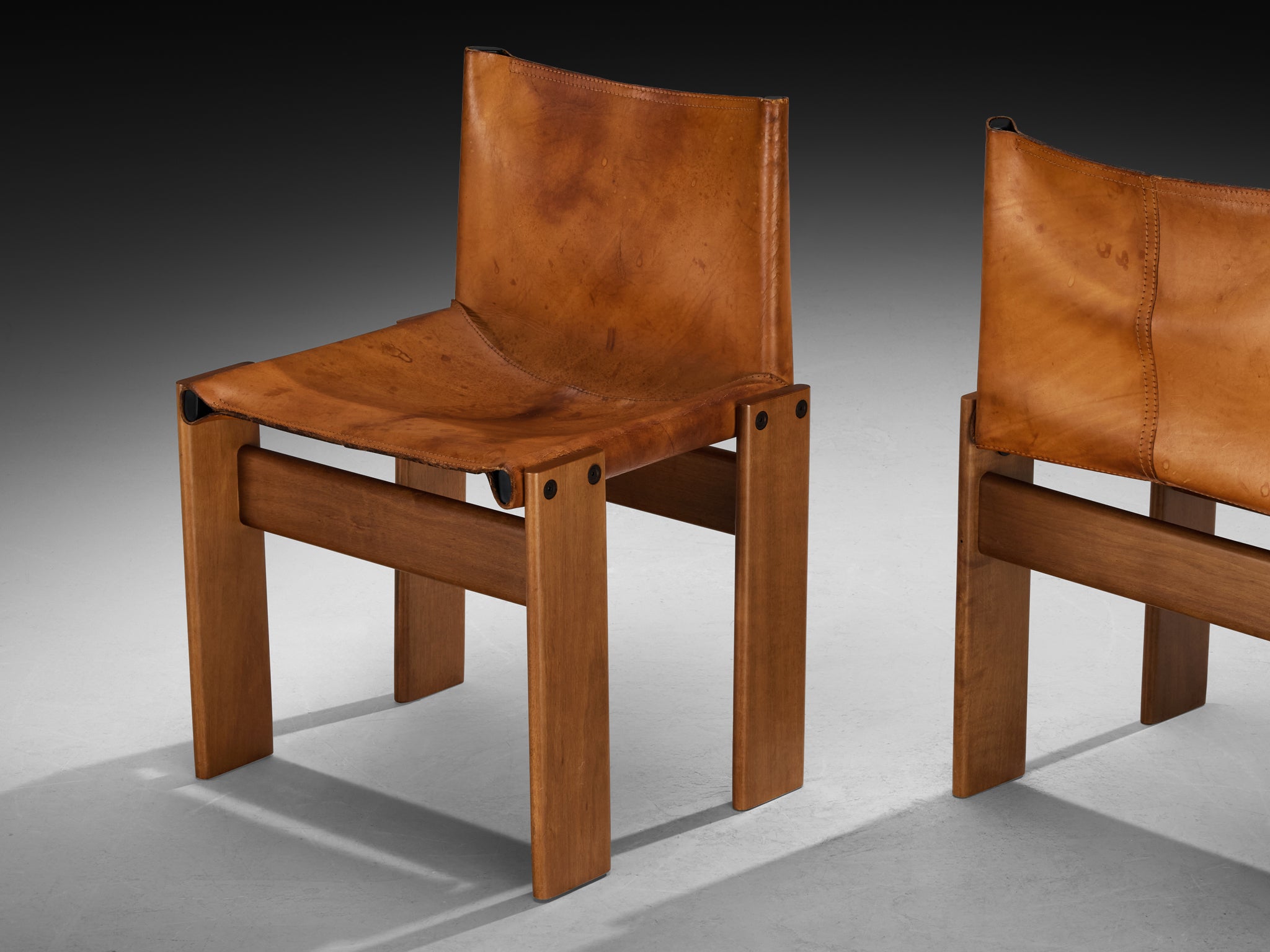 Afra & Tobia Scarpa for Molteni Pair of 'Monk' Dining Chairs in Leather Seating Morentz