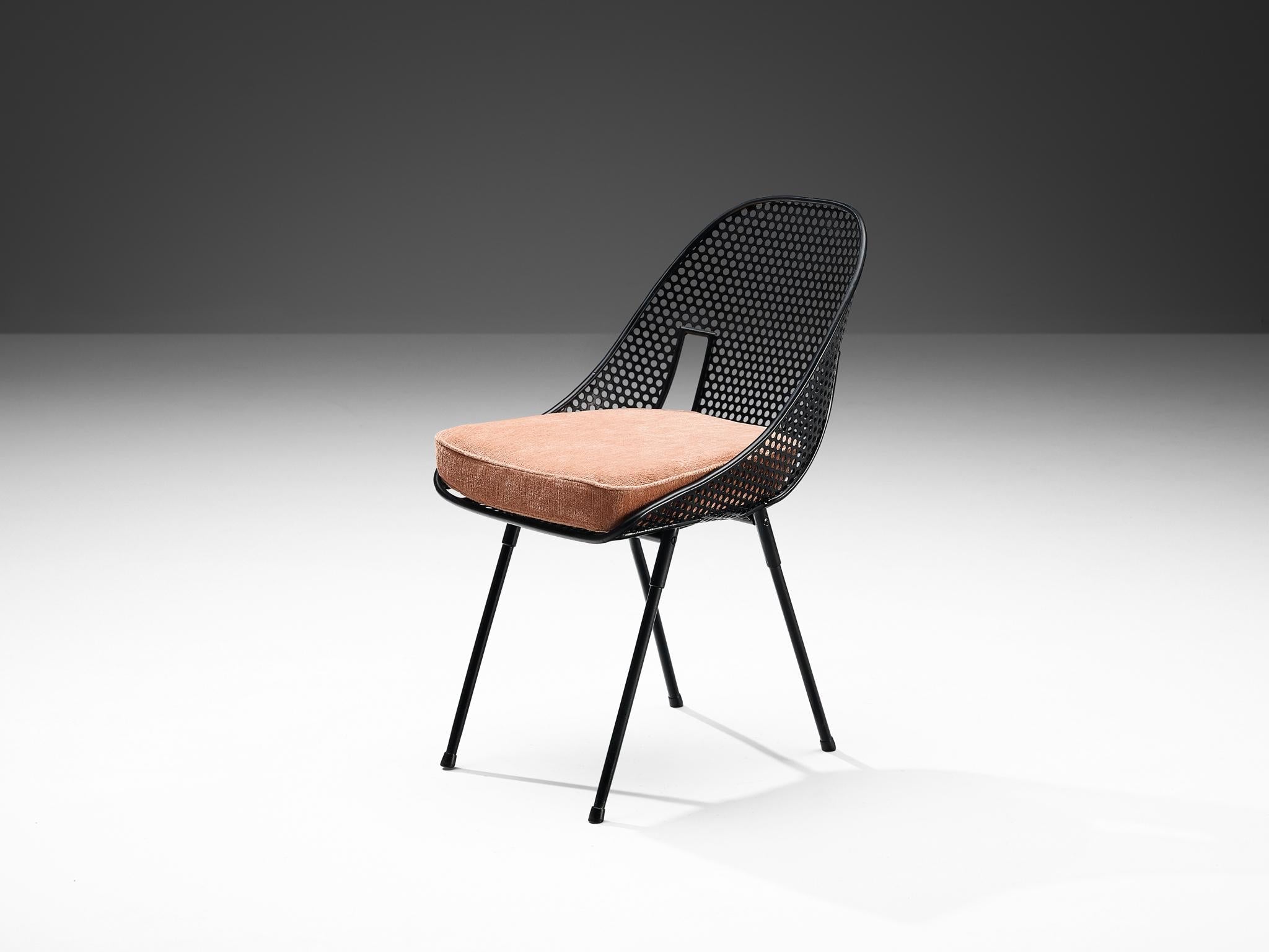 Rare Giuseppe De Vivo Set of Four Dining Chairs in Black Perforated Metal seating Morentz