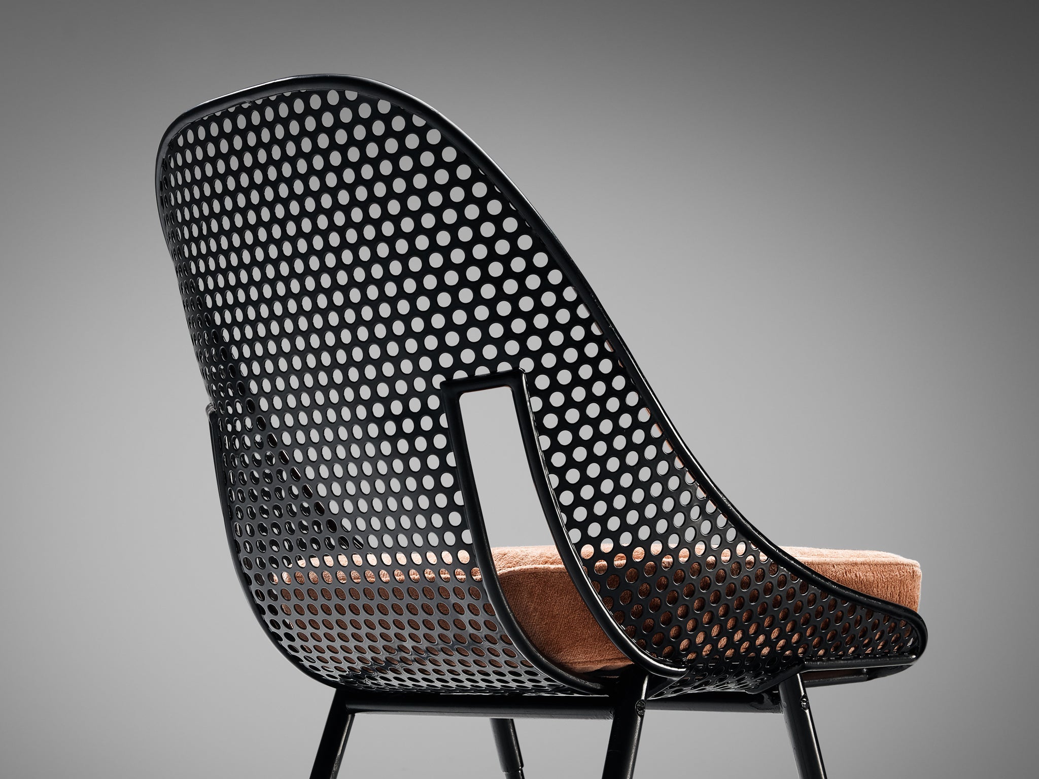 Rare Giuseppe De Vivo Chair in Black Perforated Metal seating Morentz
