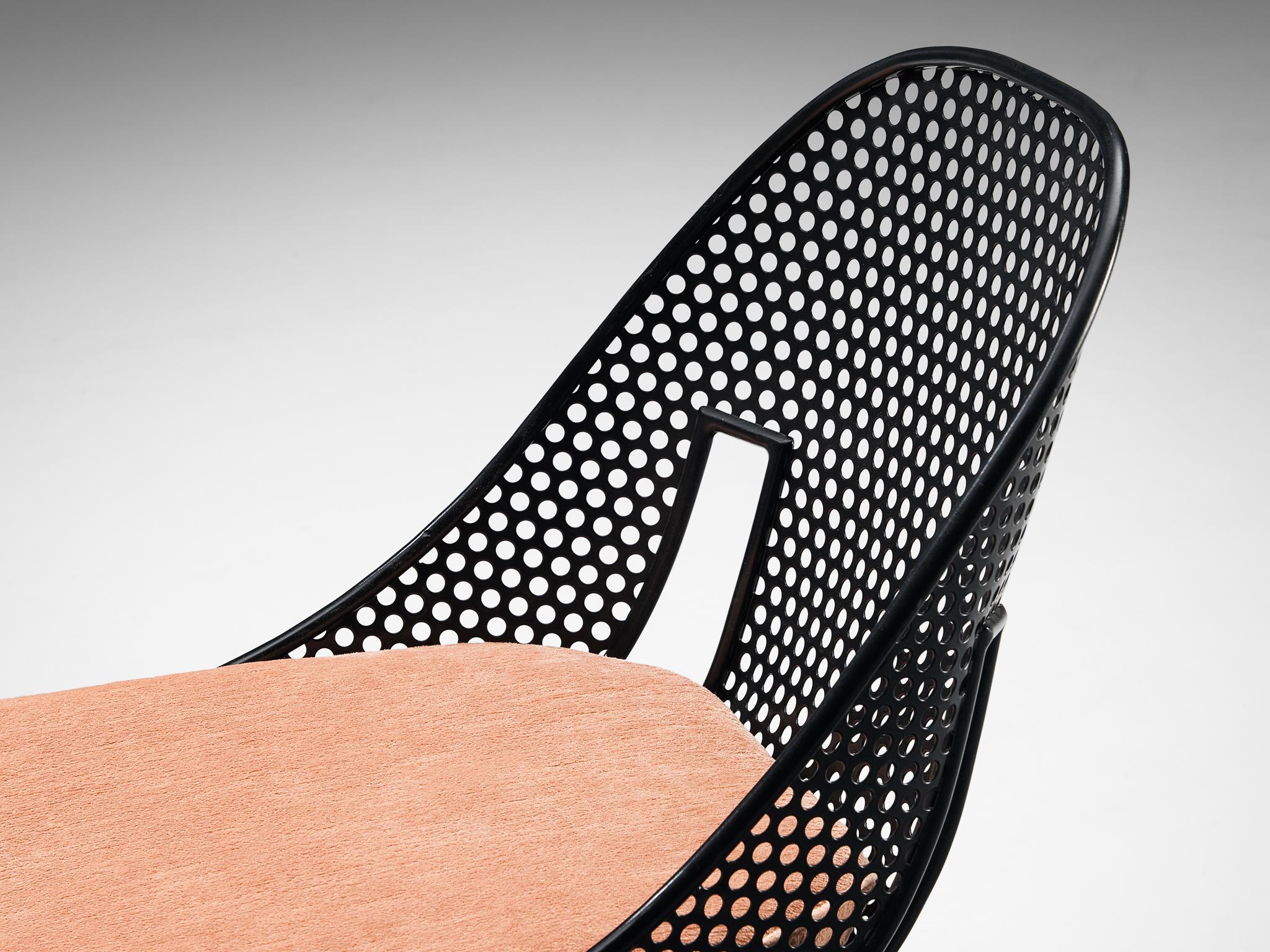 Rare Giuseppe De Vivo Set of Four Dining Chairs in Black Perforated Metal seating Morentz