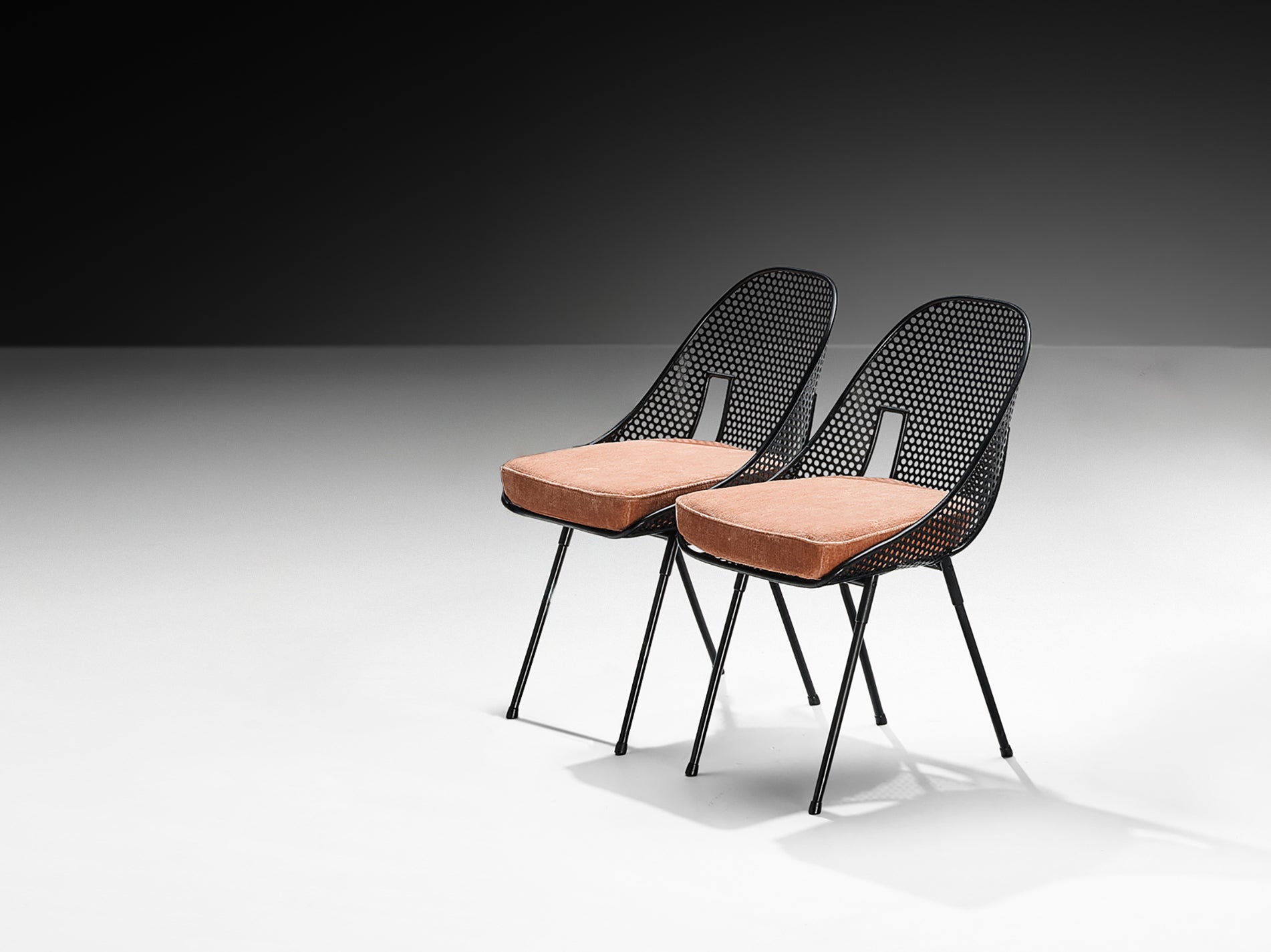 Giuseppe De Vivo Dining Pair of Chairs in Perforated Black Coated Steel Seating Morentz