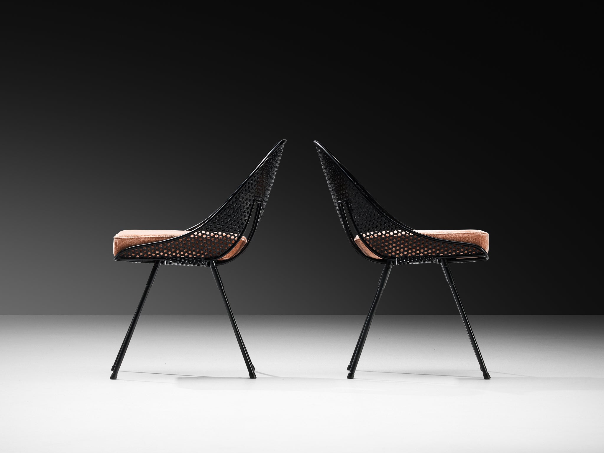 Giuseppe De Vivo Pair of Dining Chairs in Perforated Black Coated Steel