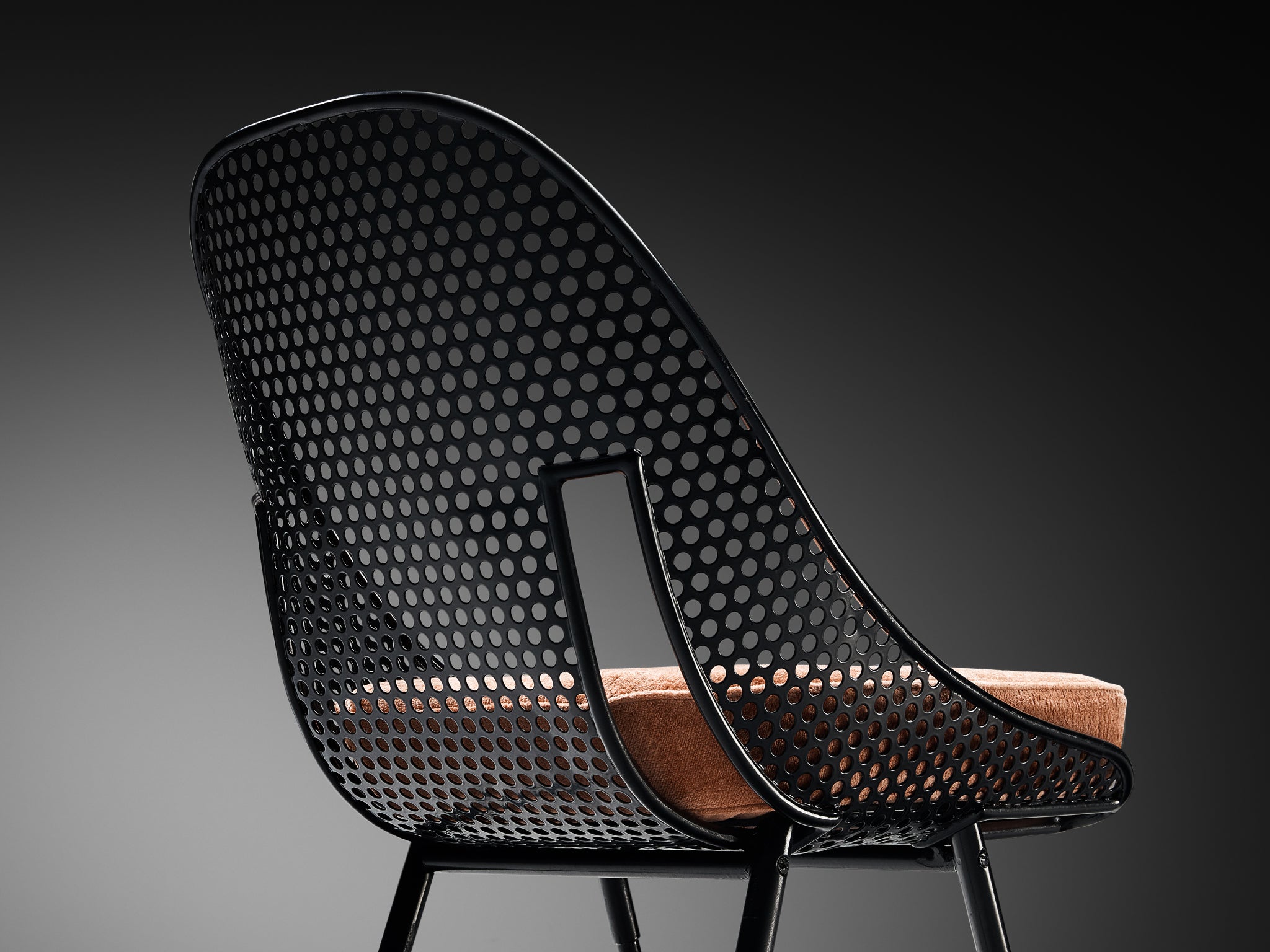 Giuseppe De Vivo Pair of Dining Chairs in Perforated Black Coated Steel