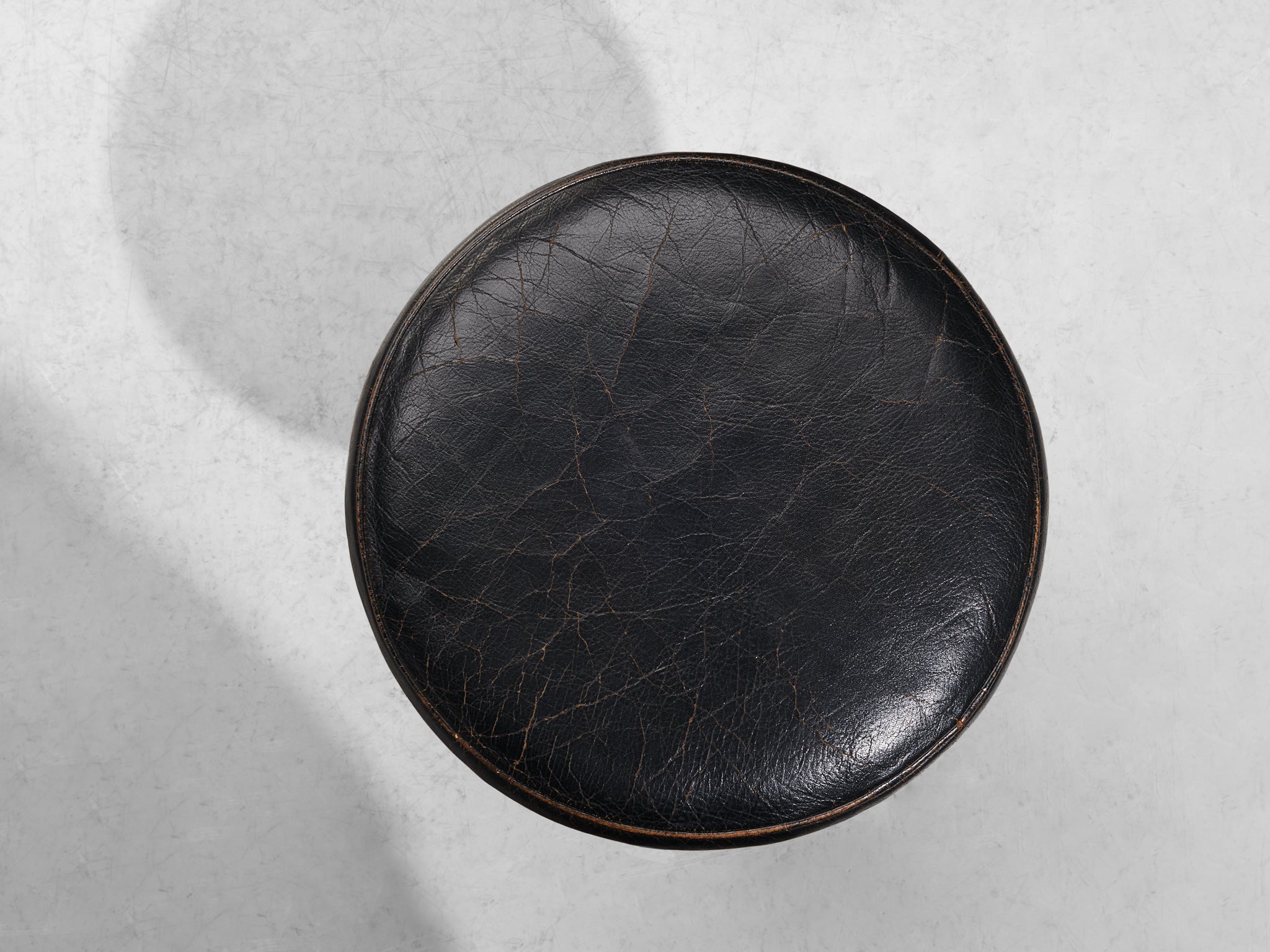 Uno & Östen Kristiansson Pair of Stools in Leather and Teak seating Morentz