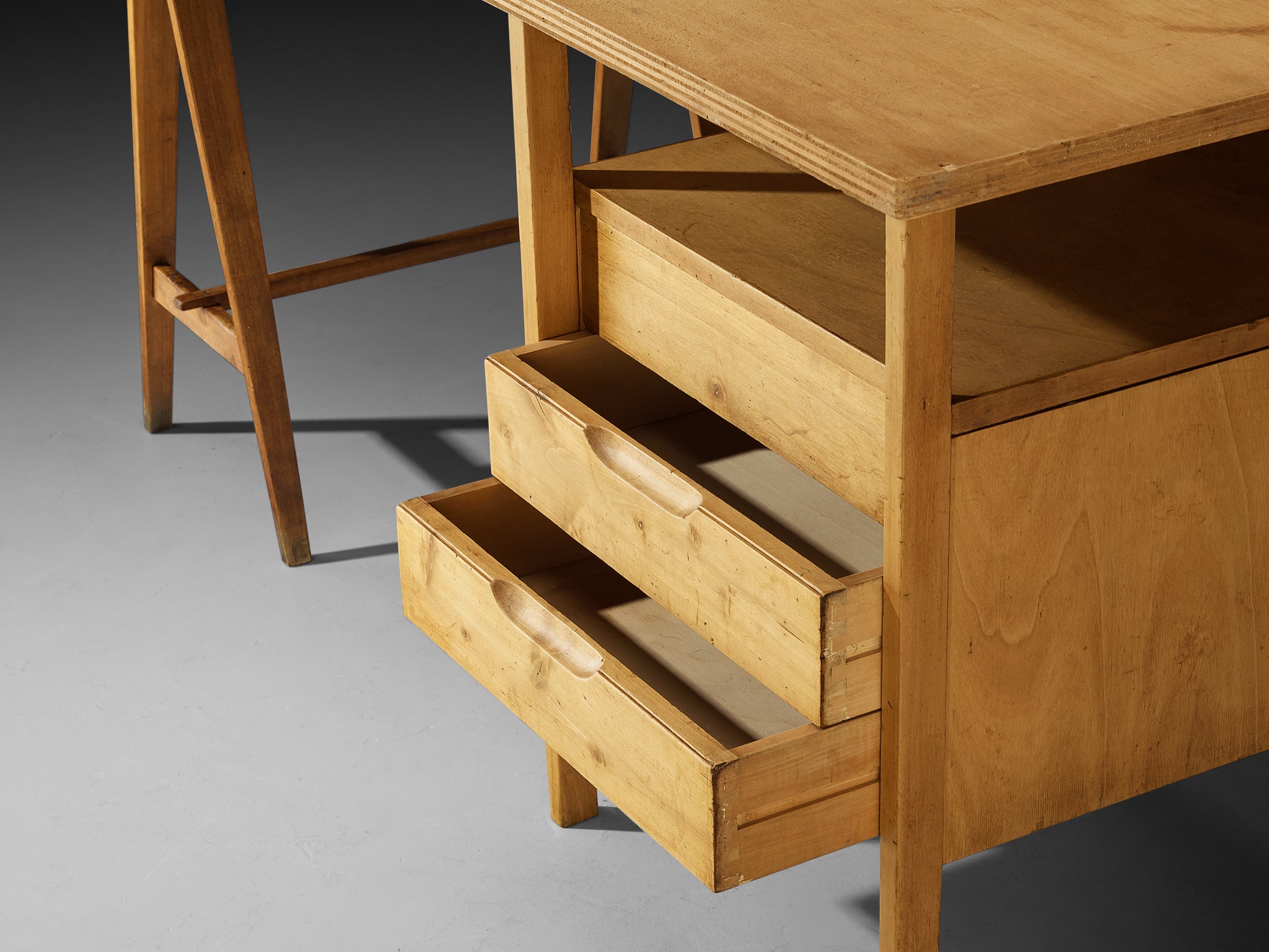 Rare Angelo Mangiarotti Writing Desk in Birch from Own Studio Tables Morentz