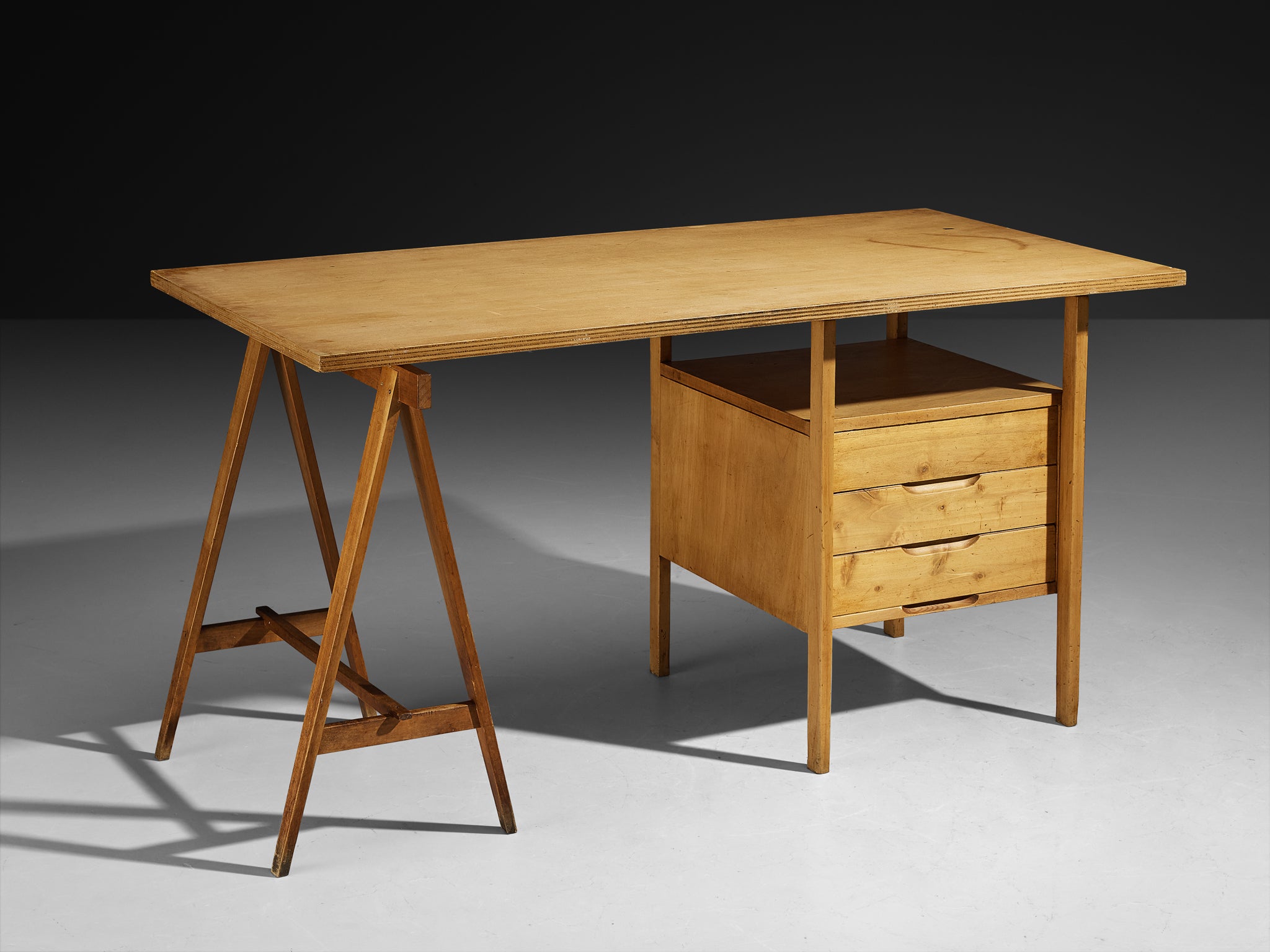 Rare Angelo Mangiarotti Writing Desk in Birch from Own Studio Tables Morentz