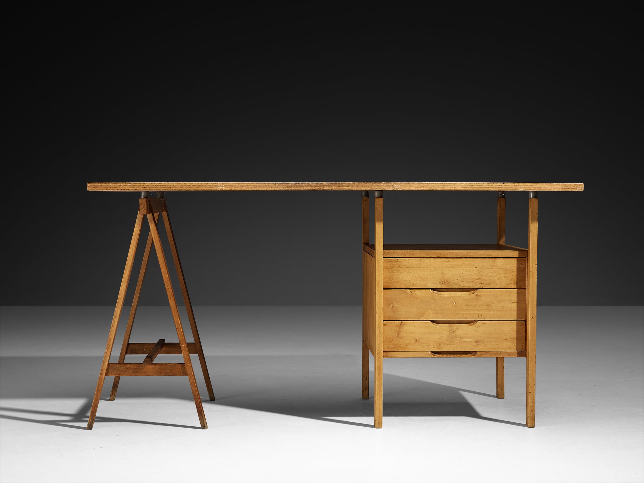 Rare Angelo Mangiarotti Writing Desk in Birch from Own Studio Tables Morentz