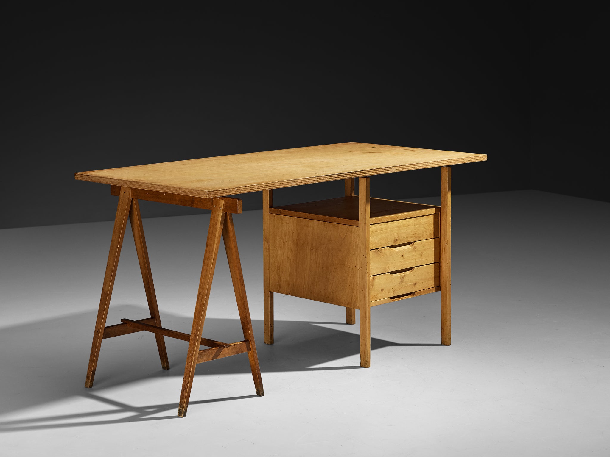 Rare Angelo Mangiarotti Writing Desk in Birch from Own Studio Tables Morentz