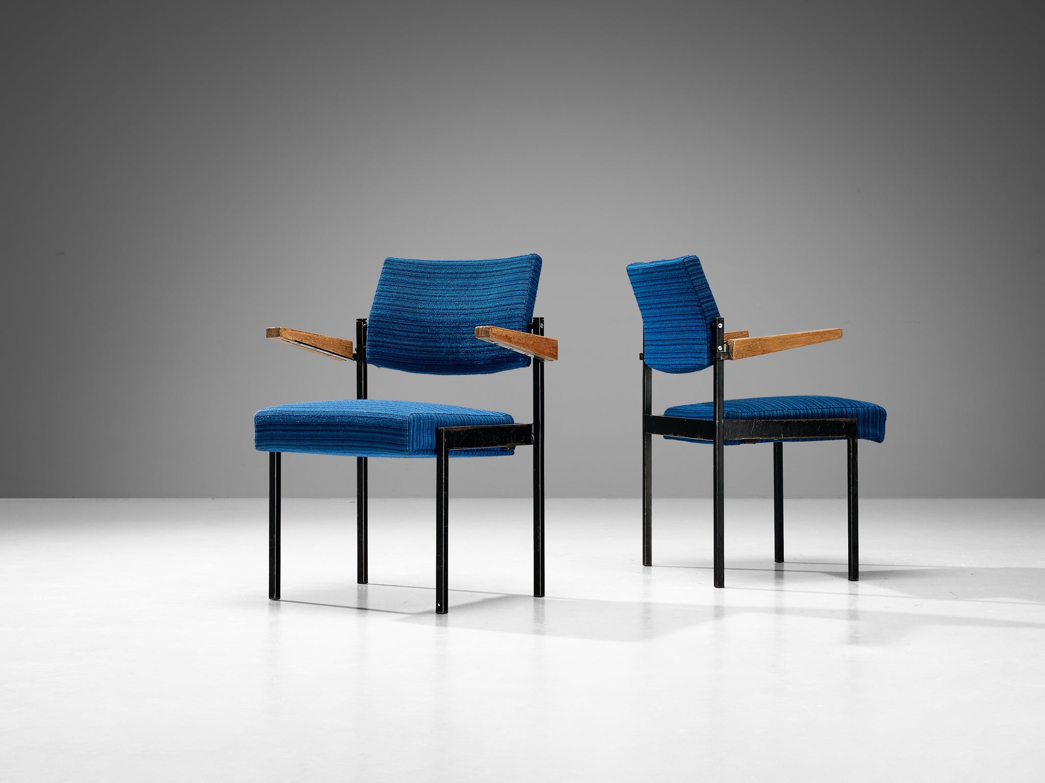 Pair of Stackable Armchairs in Blue Upholstery and Black Metal Frame seating Morentz