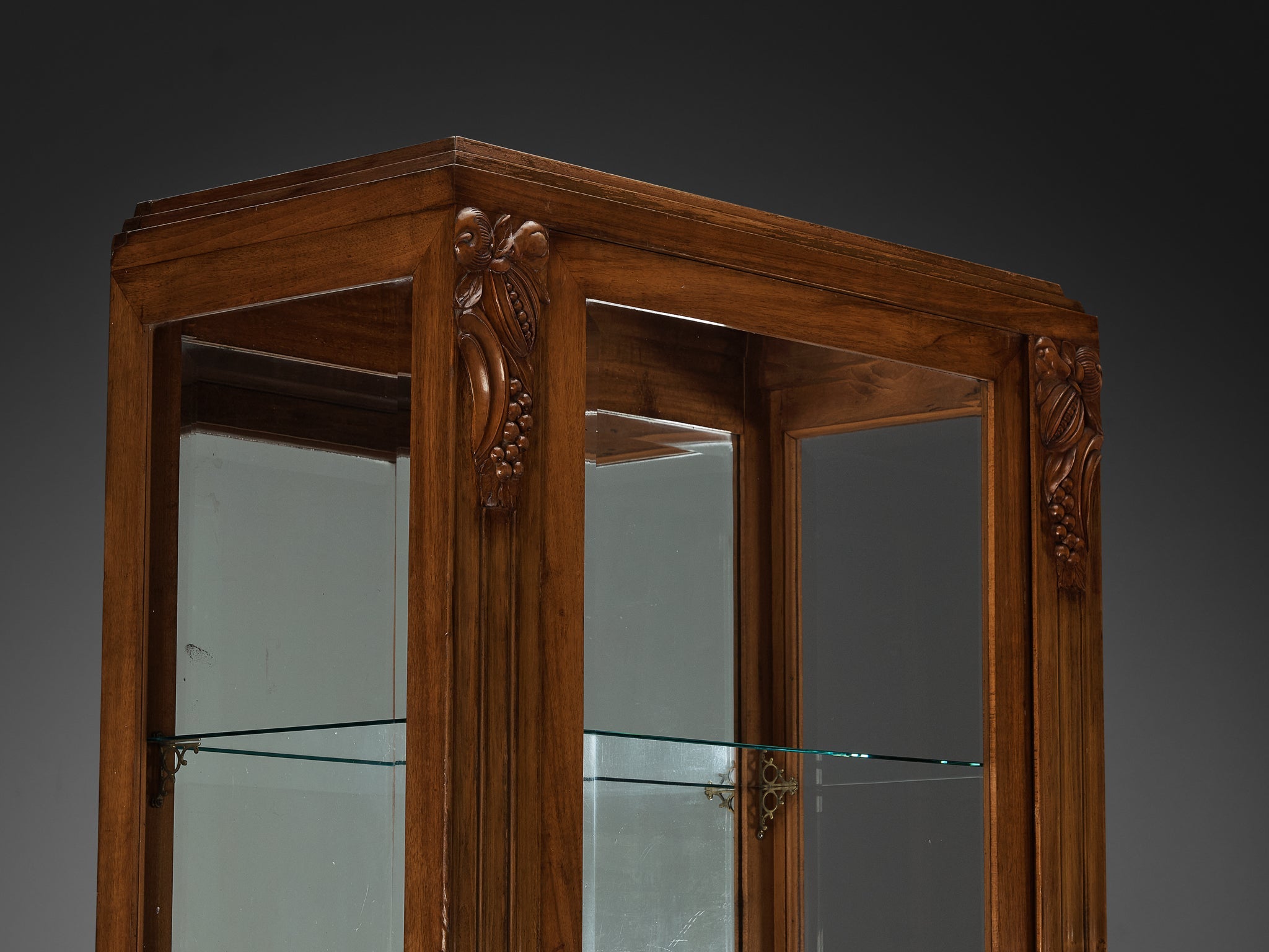 1940s Art Deco Showcase in Walnut and Glass case pieces and storage cabinets Morentz