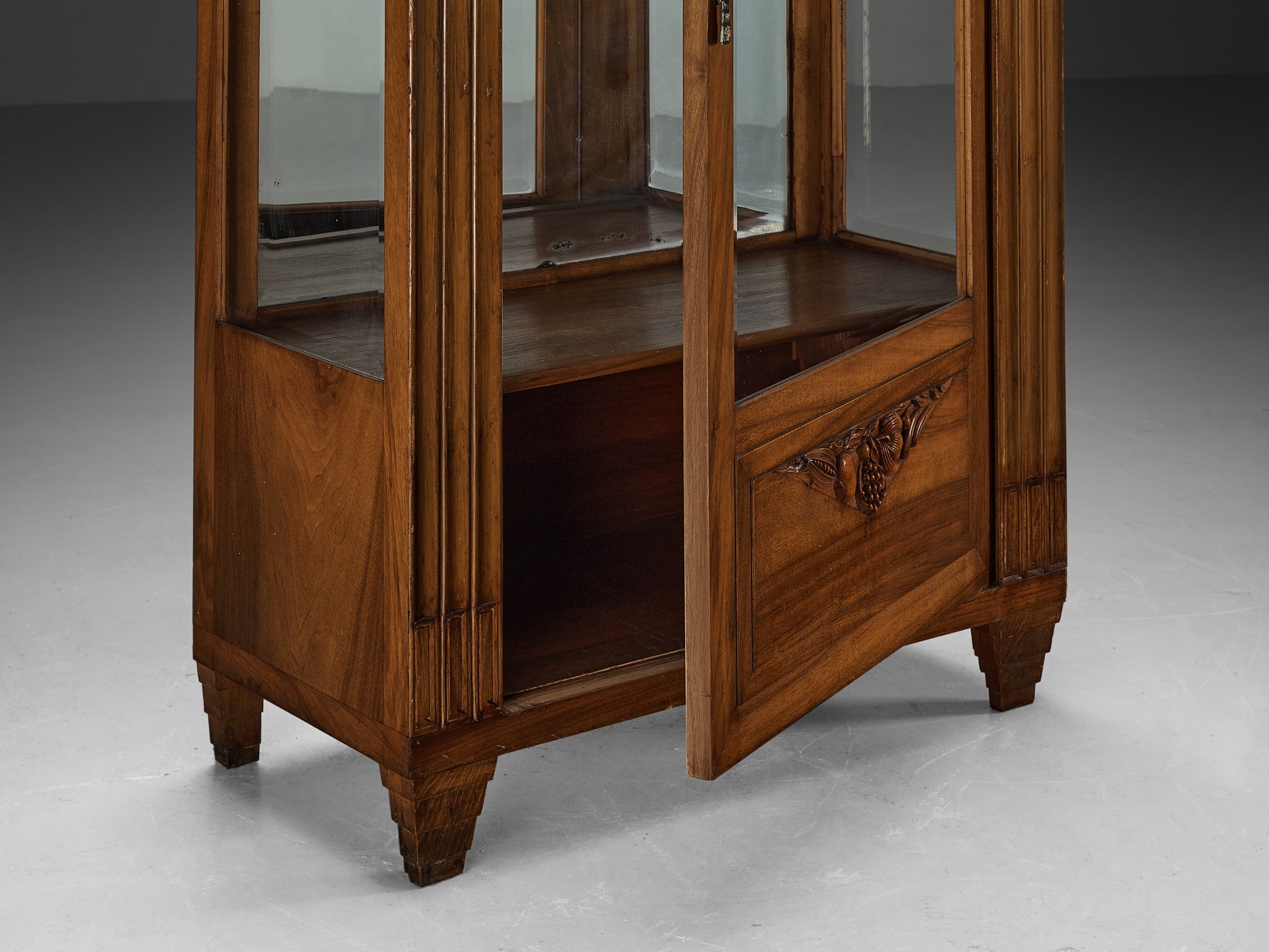 1940s Art Deco Showcase in Walnut and Glass case pieces and storage cabinets Morentz