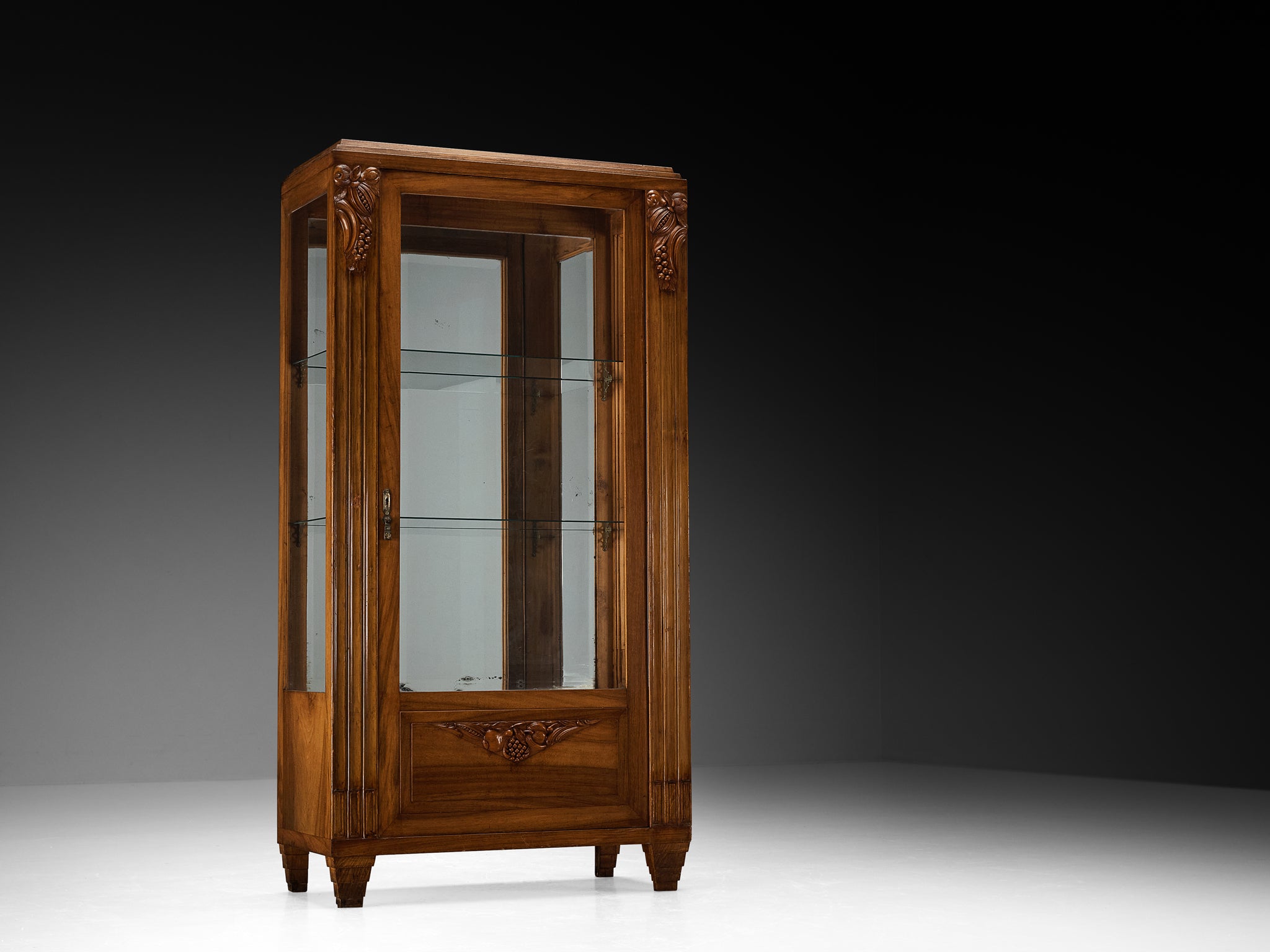 1940s Art Deco Showcase in Walnut and Glass Case pieces and storage cabinets Morentz