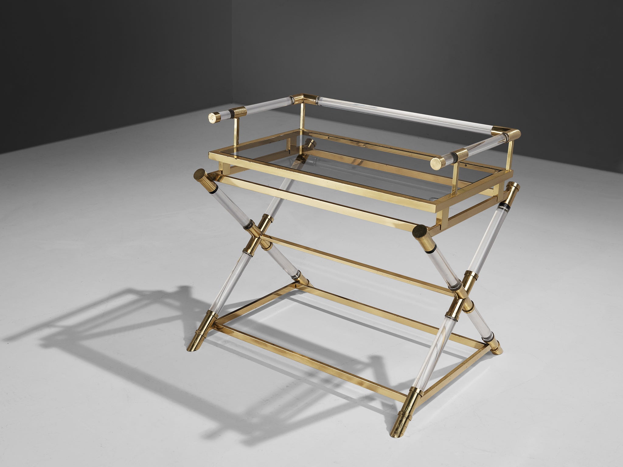 Belgo Chrom Serving Table in Brass and Lucite tables Morentz