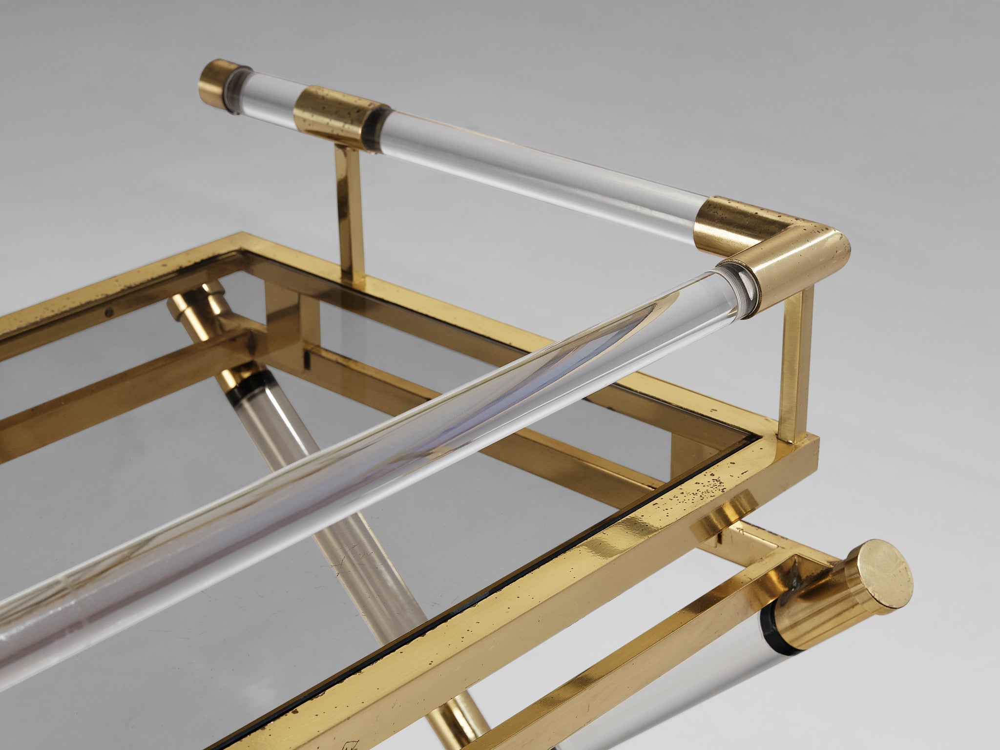 Belgo Chrom Serving Table in Brass and Lucite tables Morentz