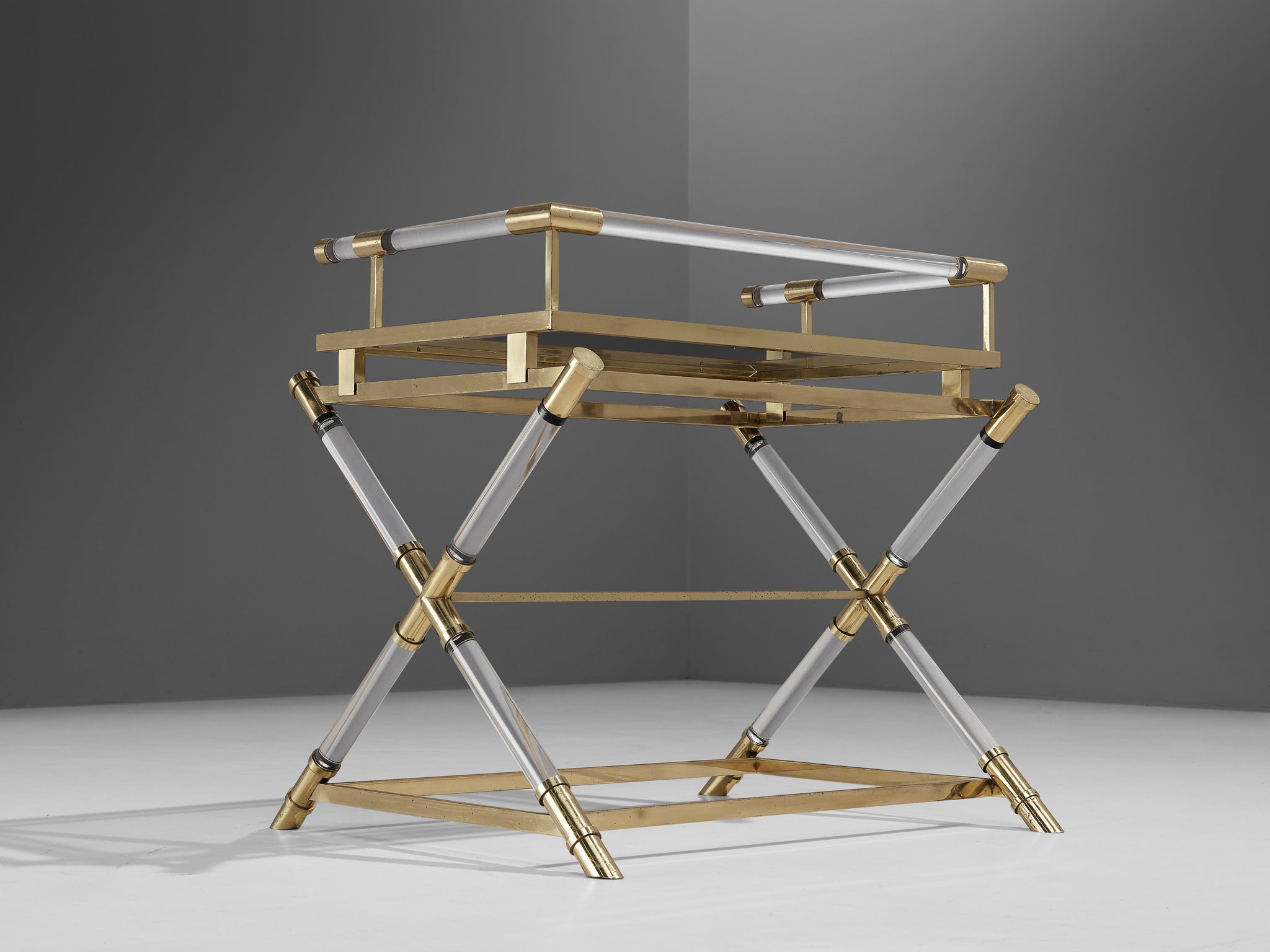Belgo Chrom Serving Table in Brass and Lucite tables Morentz