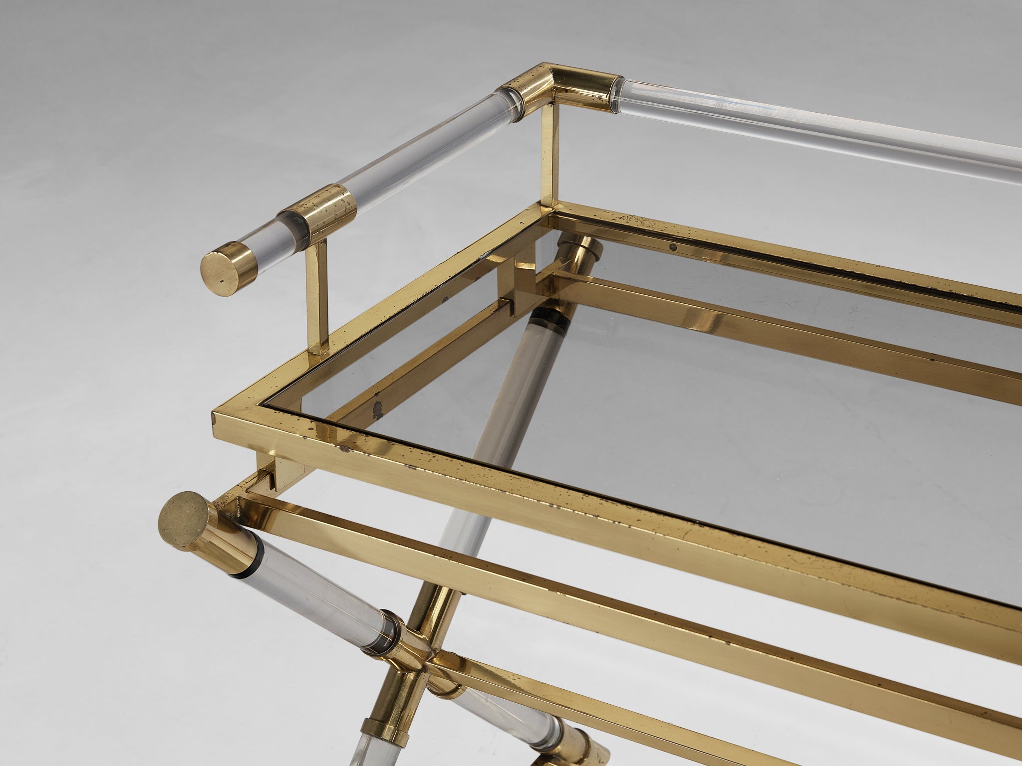Belgo Chrom Serving Table in Brass and Lucite tables Morentz
