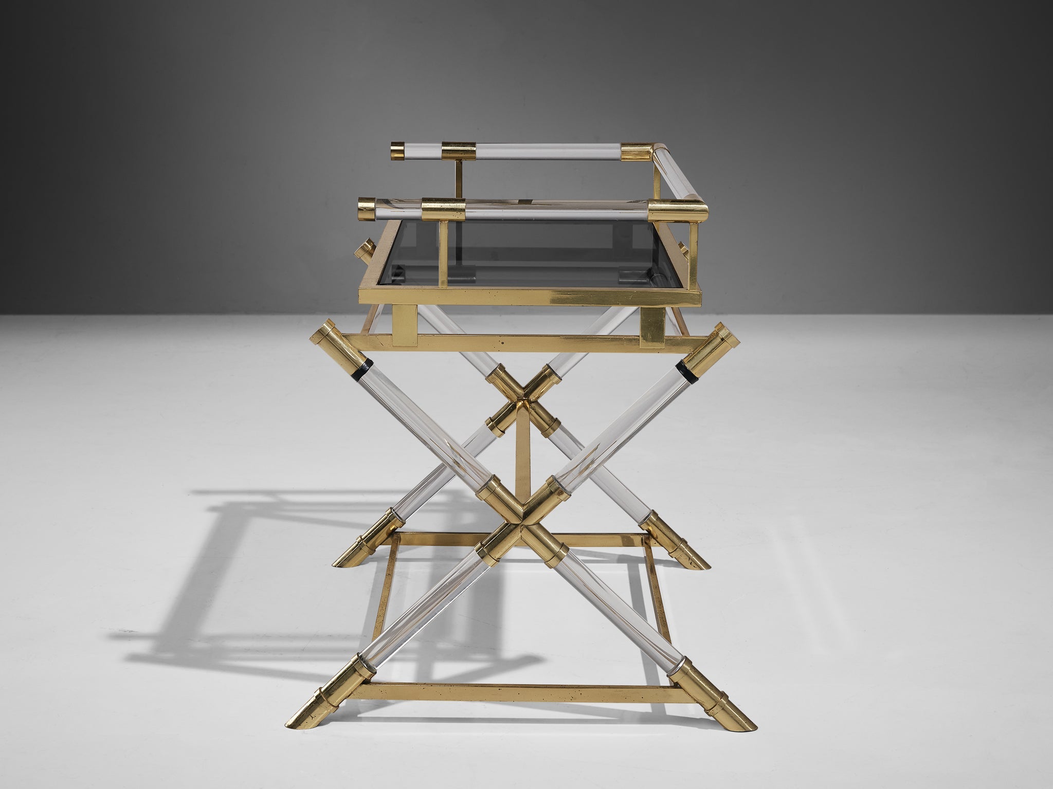 Belgo Chrom Serving Table in Brass and Lucite tables Morentz
