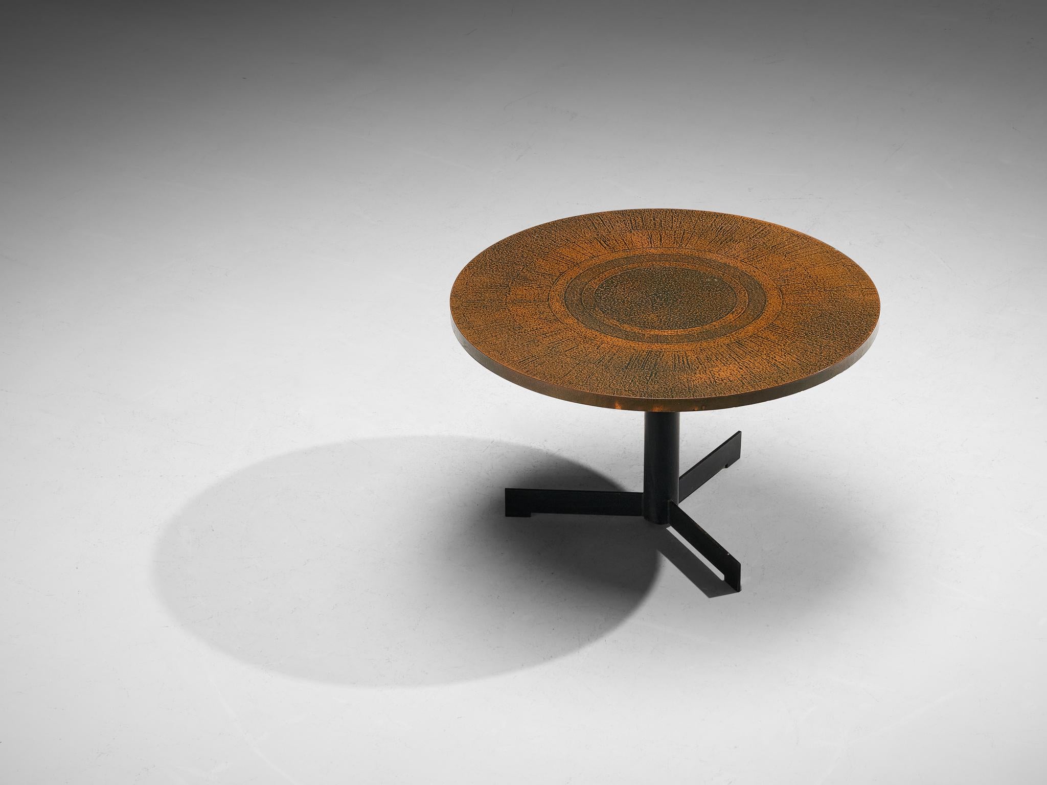 Round Dining Table with Textured Bronze Look Top and Iron Base