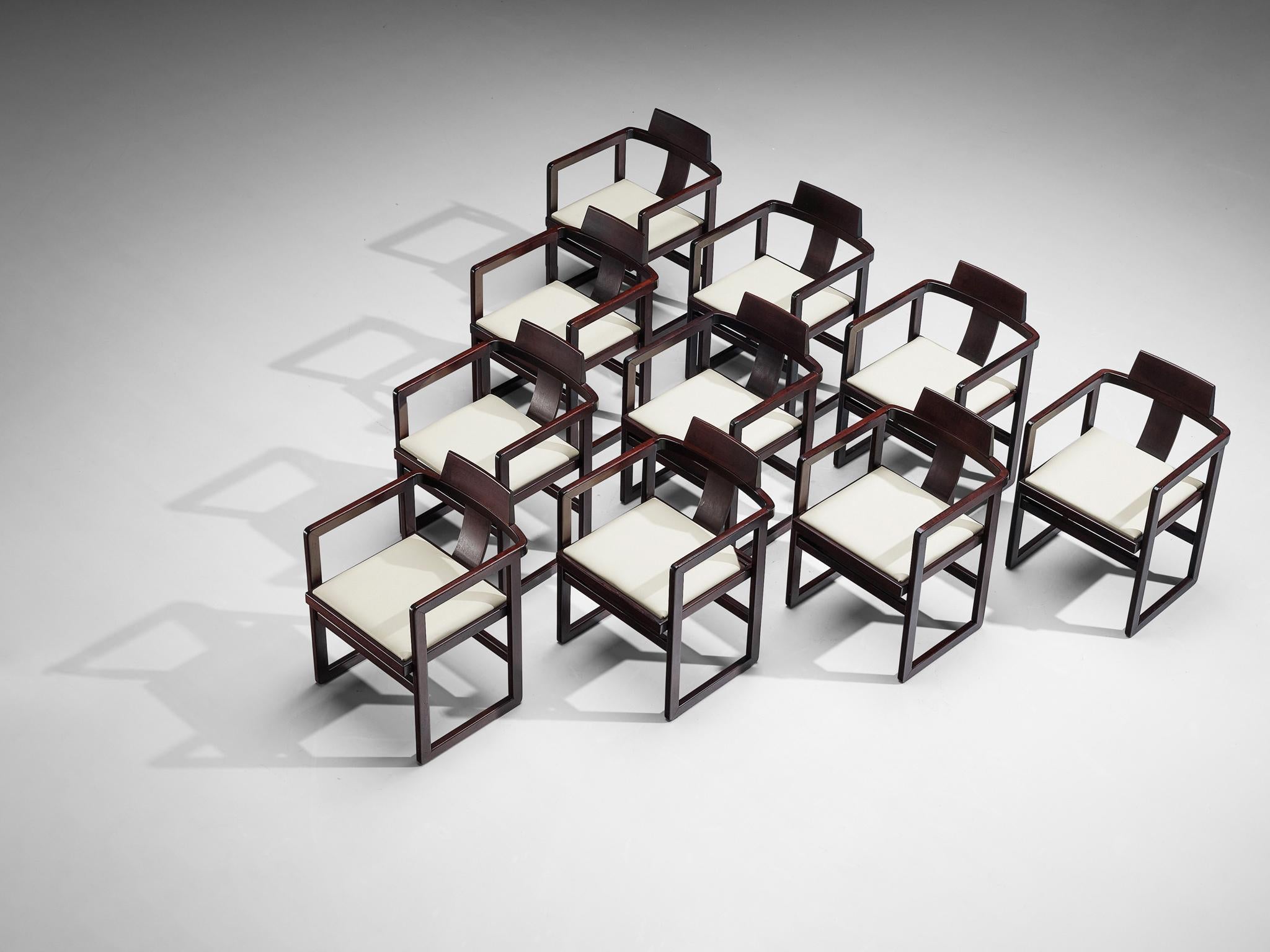 Italian Set of Ten Geometric Armchairs in Stained Wood seating Morentz