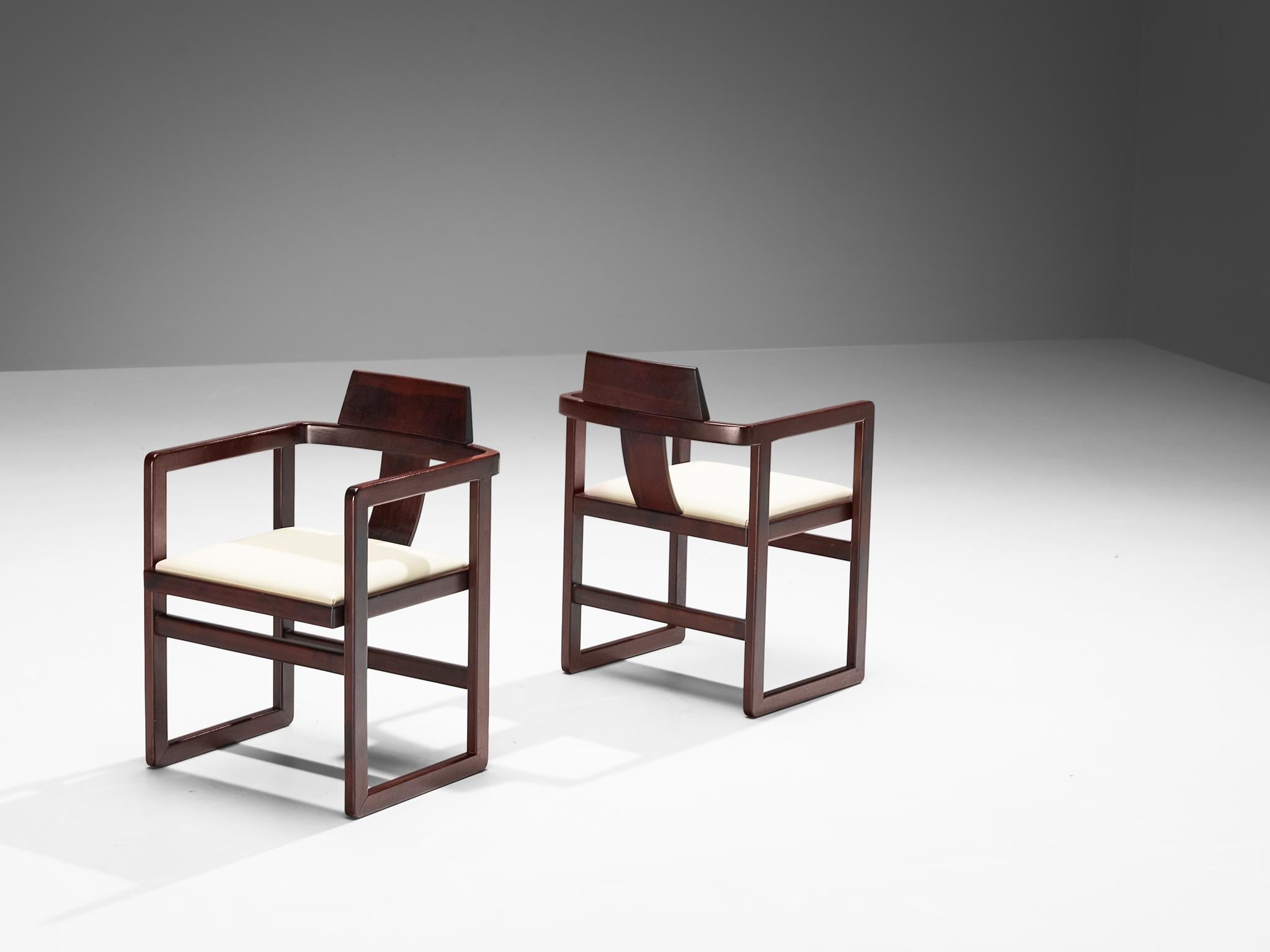 Italian Set of Ten Geometric Armchairs in Stained Wood seating Morentz