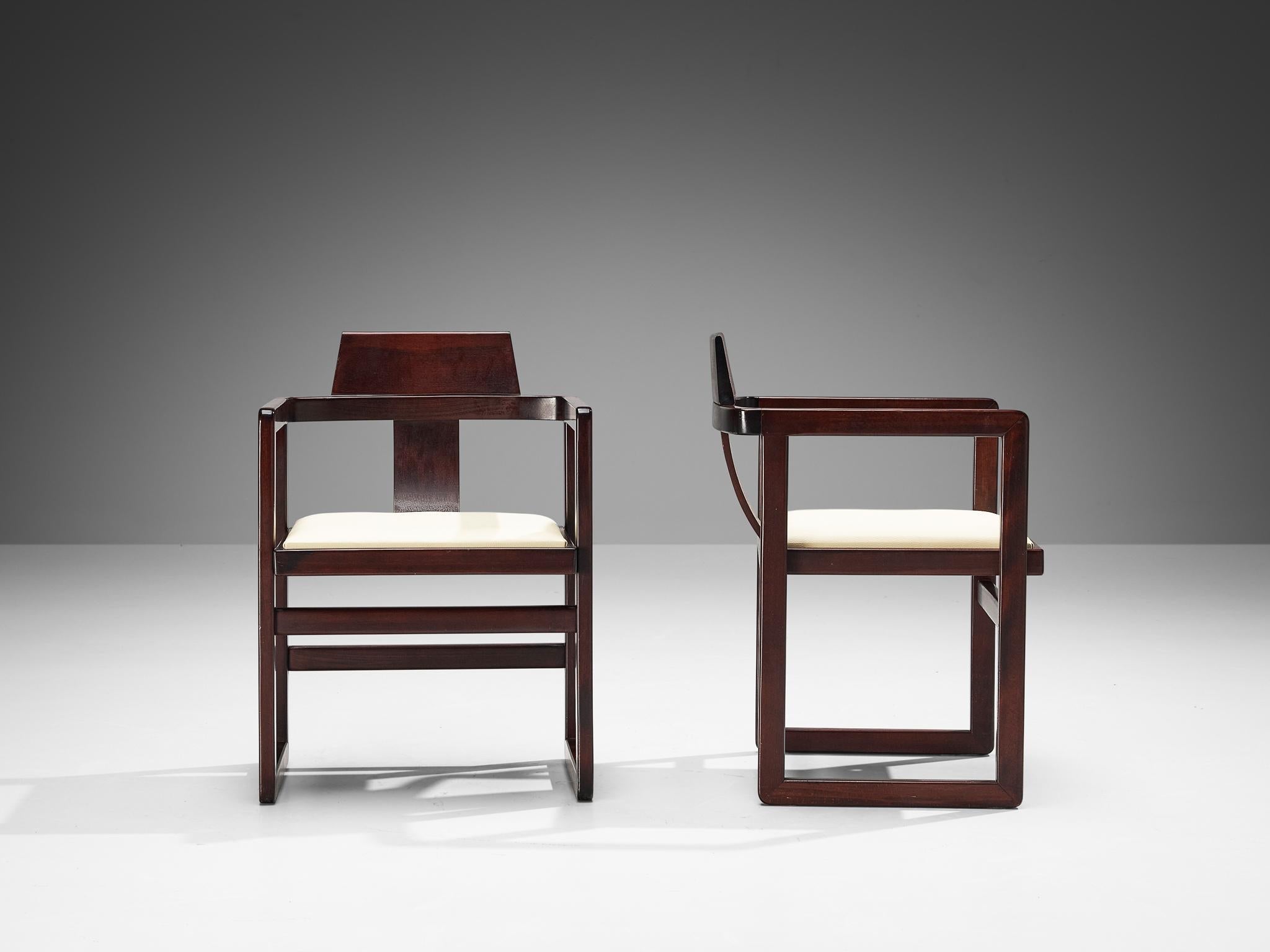 Italian Set of Ten Geometric Armchairs in Stained Wood seating Morentz