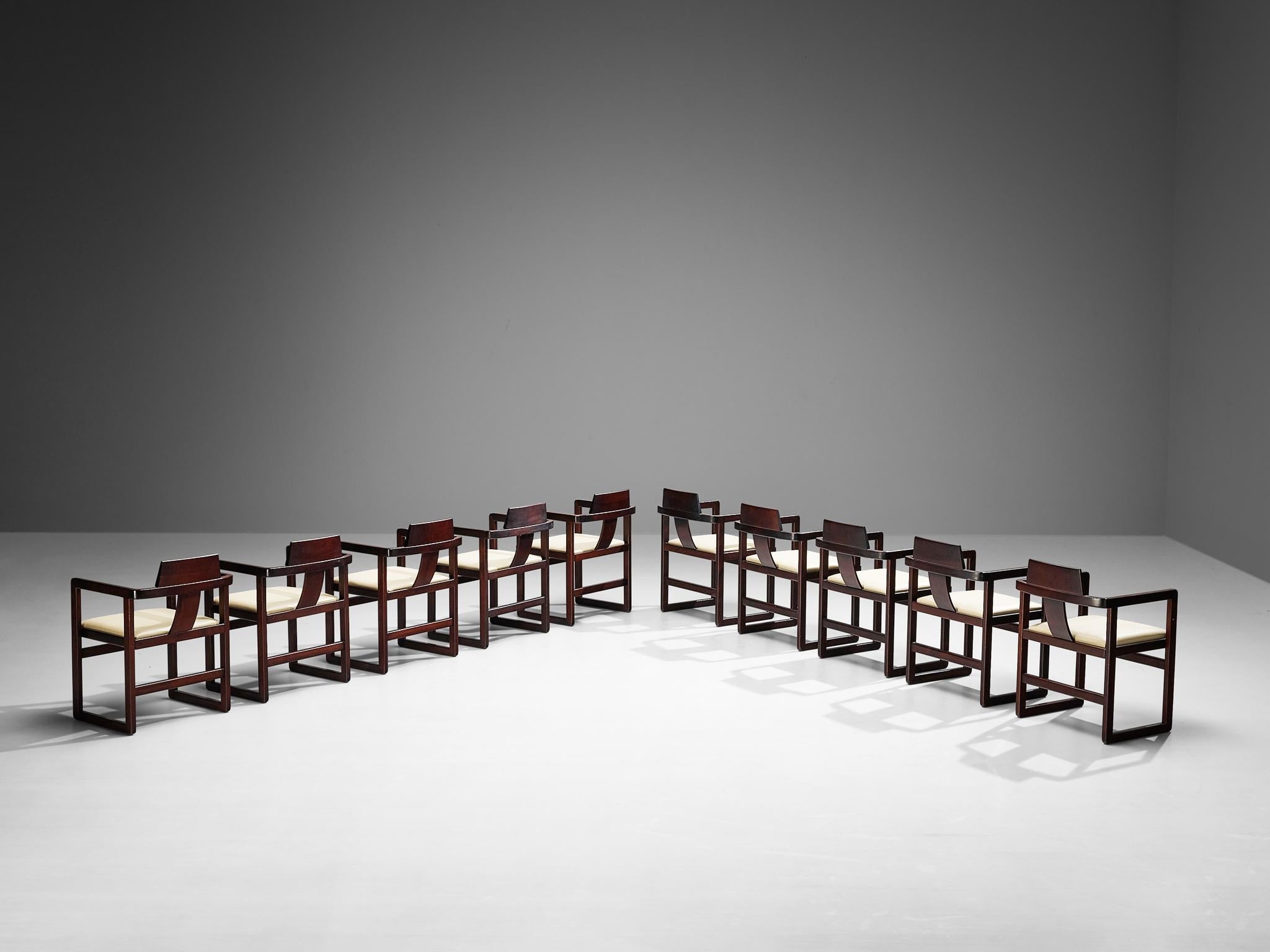 Italian Set of Ten Geometric Armchairs in Stained Wood seating Morentz