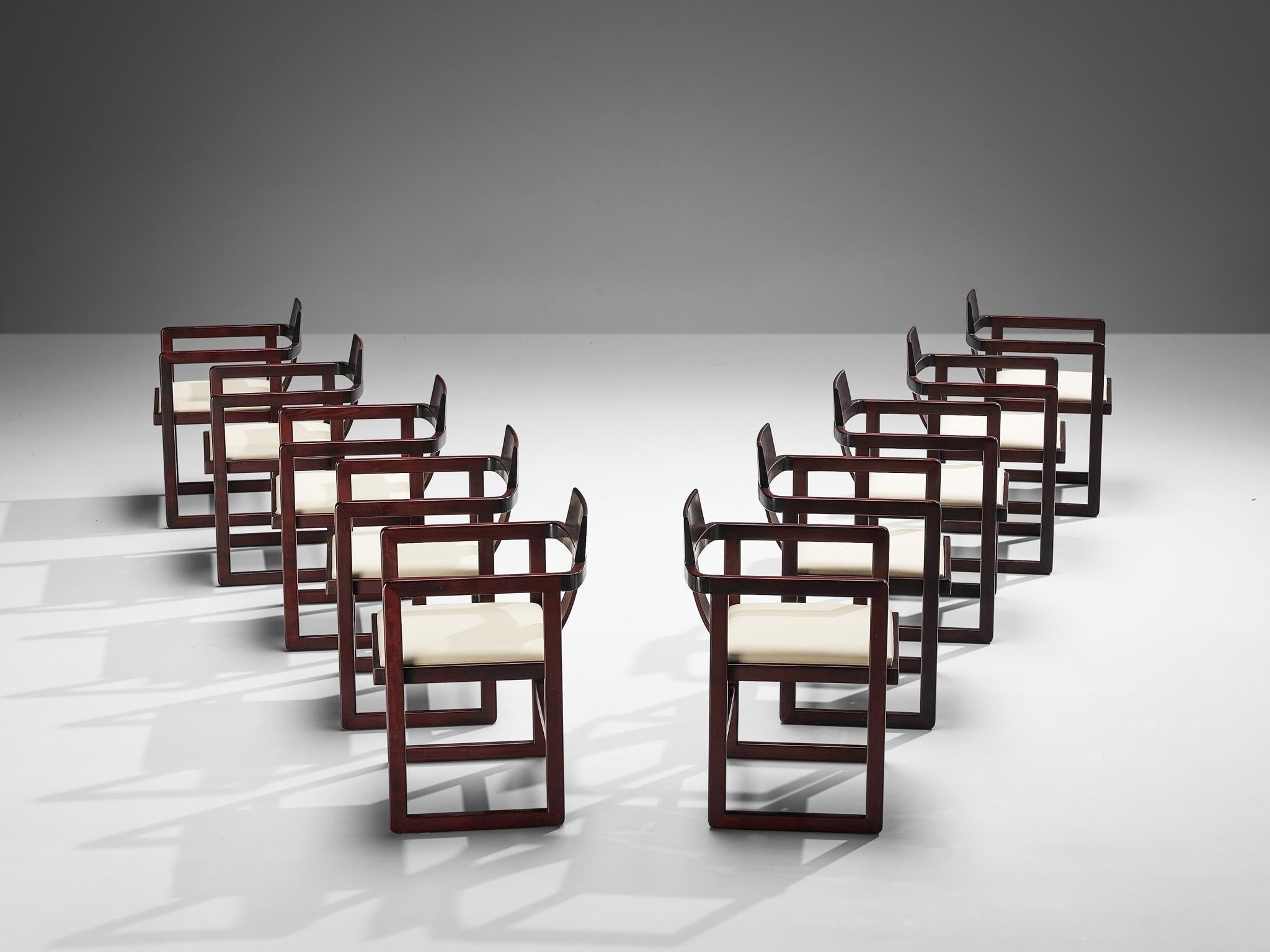 Italian Set of Ten Geometric Armchairs in Stained Wood seating Morentz