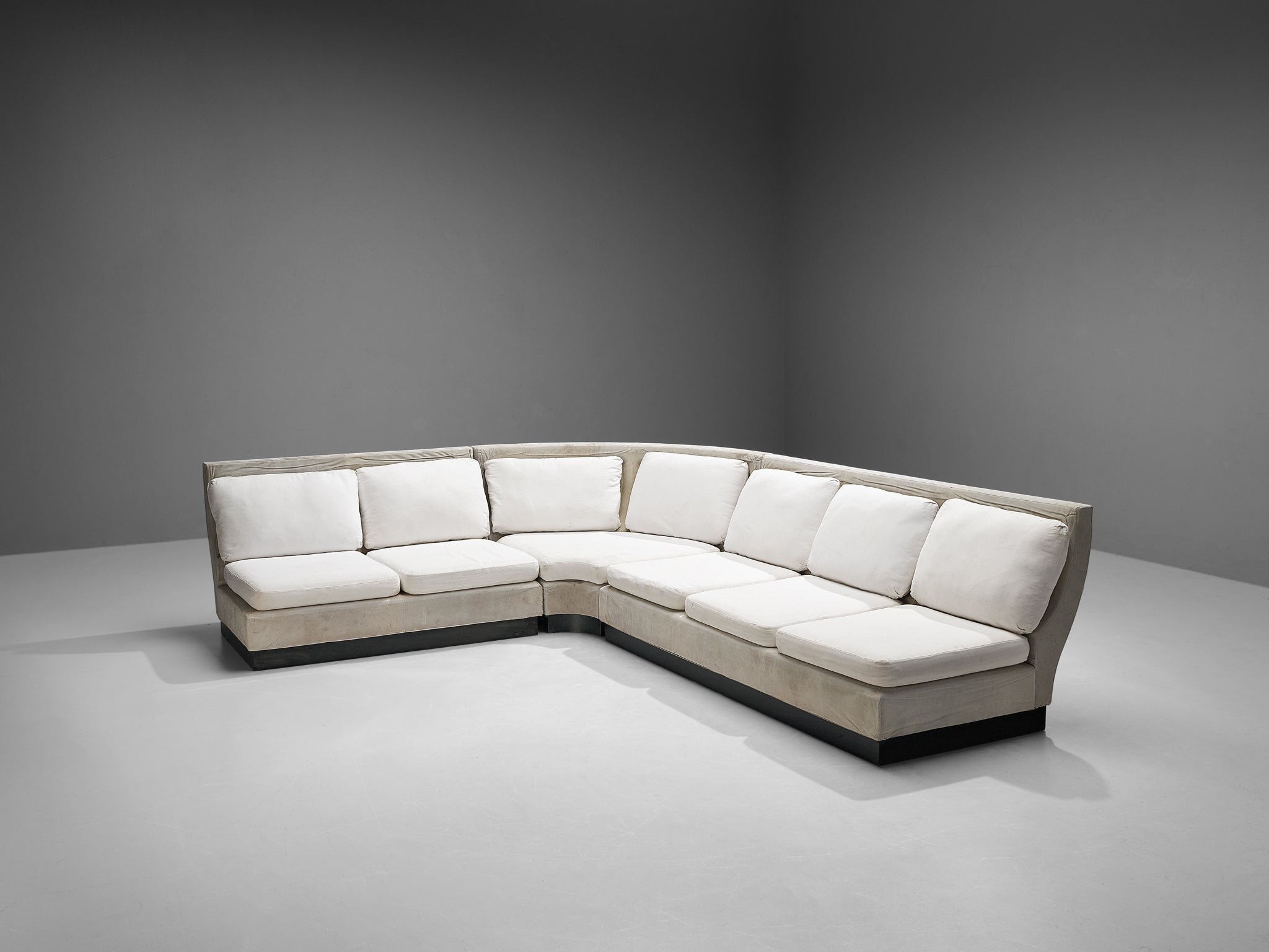 Willy Rizzo for Mario Sabot Sectional Corner Sofa in White Upholstery seating Morentz