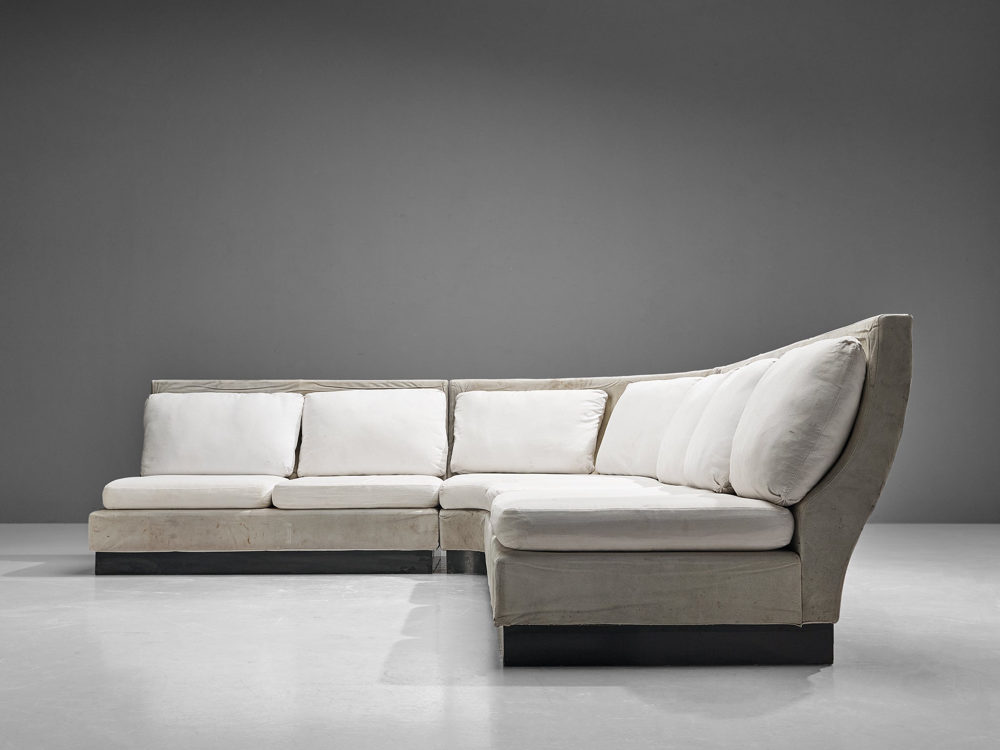 Willy Rizzo for Mario Sabot Sectional Corner Sofa in White Upholstery seating Morentz