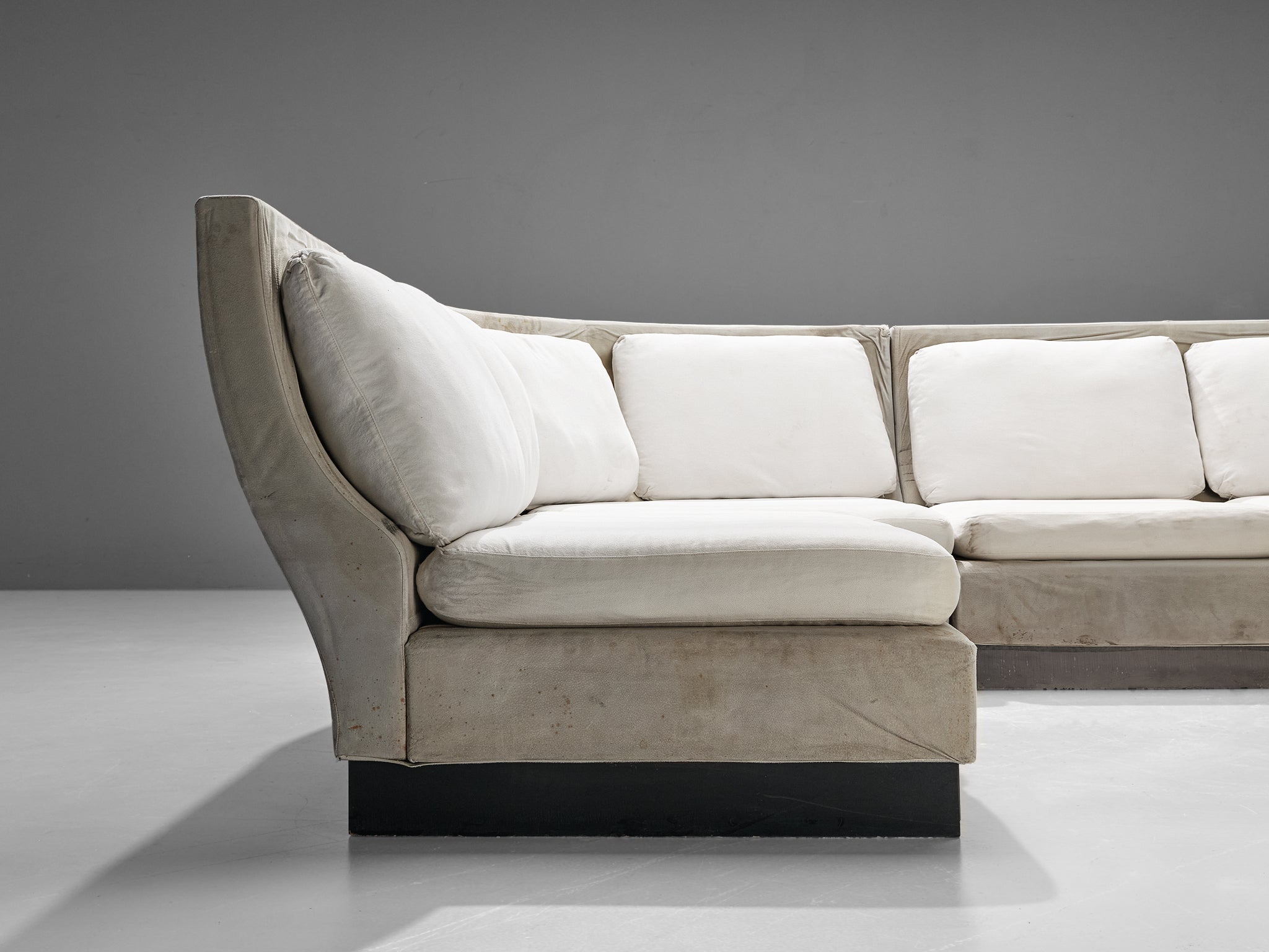Willy Rizzo for Mario Sabot Sectional Corner Sofa in White Upholstery seating Morentz