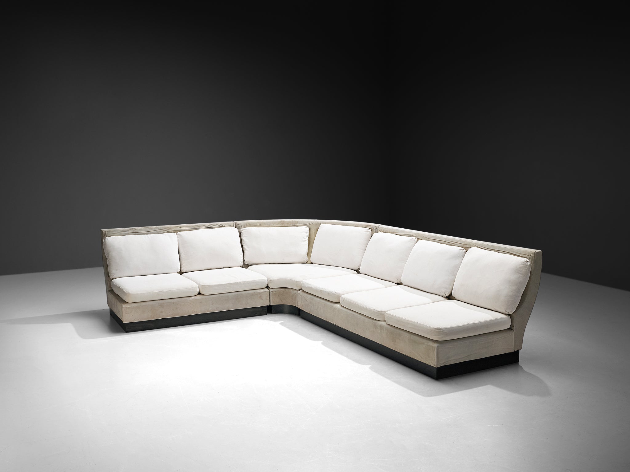 Willy Rizzo for Mario Sabot Sectional Corner Sofa in White Upholstery Seating Morentz