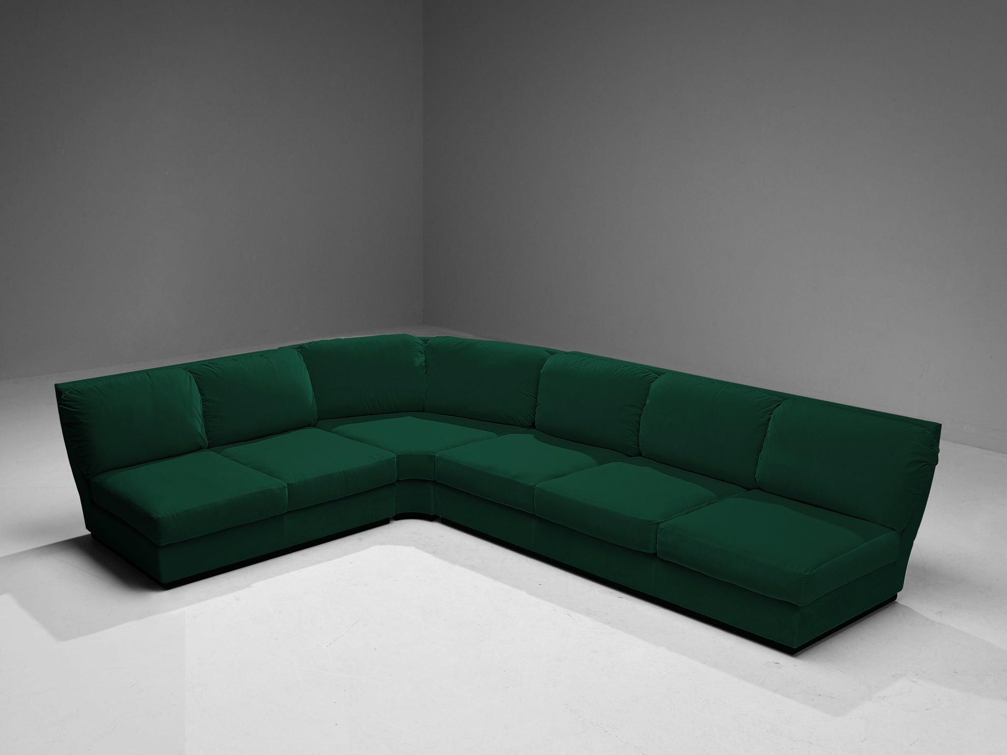 Willy Rizzo for Mario Sabot Sectional Corner Sofa in Green Velvet Seating Morentz