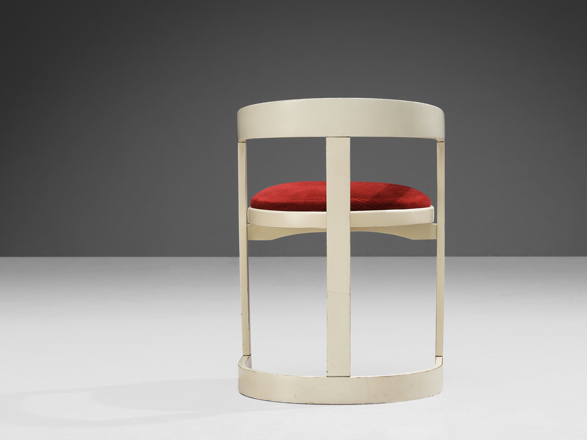 Italian Set of Six Dining Chairs in Red Velvet and White Lacquered Wood seating Morentz