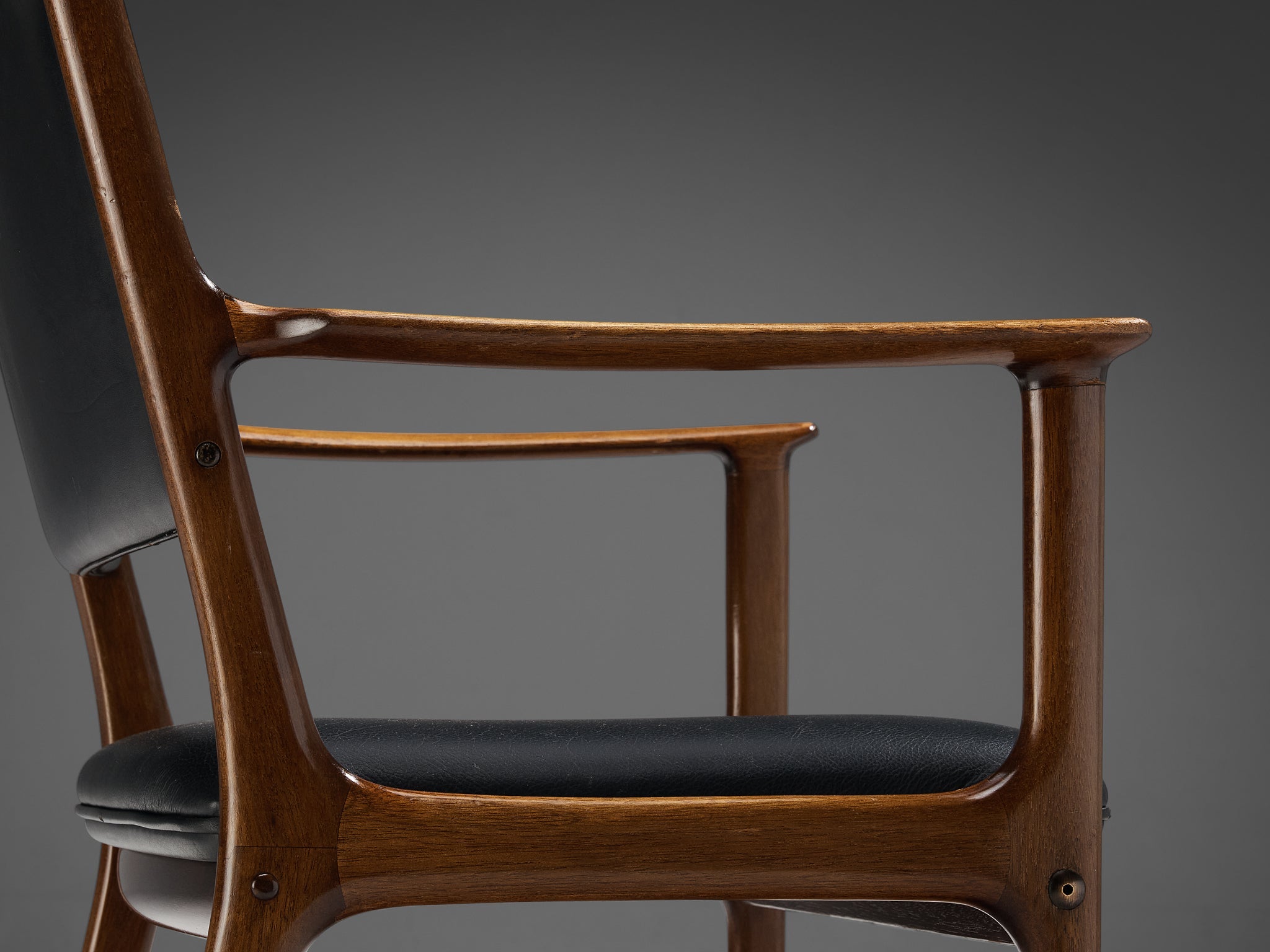 Ole Wanscher for Poul Jeppesen Armchair in Teak and Black Leather seating Morentz