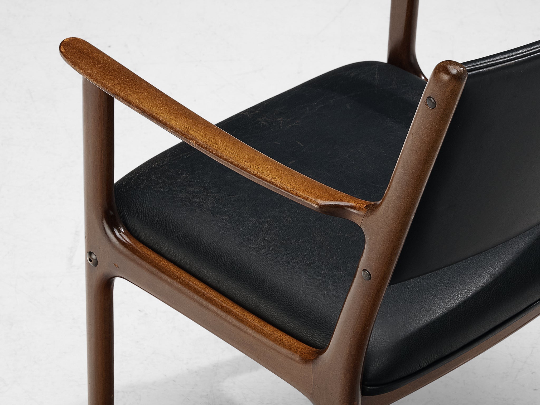 Ole Wanscher for Poul Jeppesen Armchair in Teak and Black Leather seating Morentz