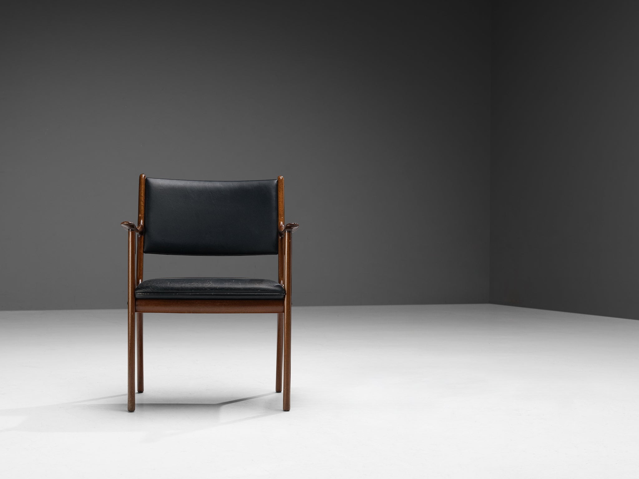 Ole Wanscher for Poul Jeppesen Armchair in Teak and Black Leather seating Morentz