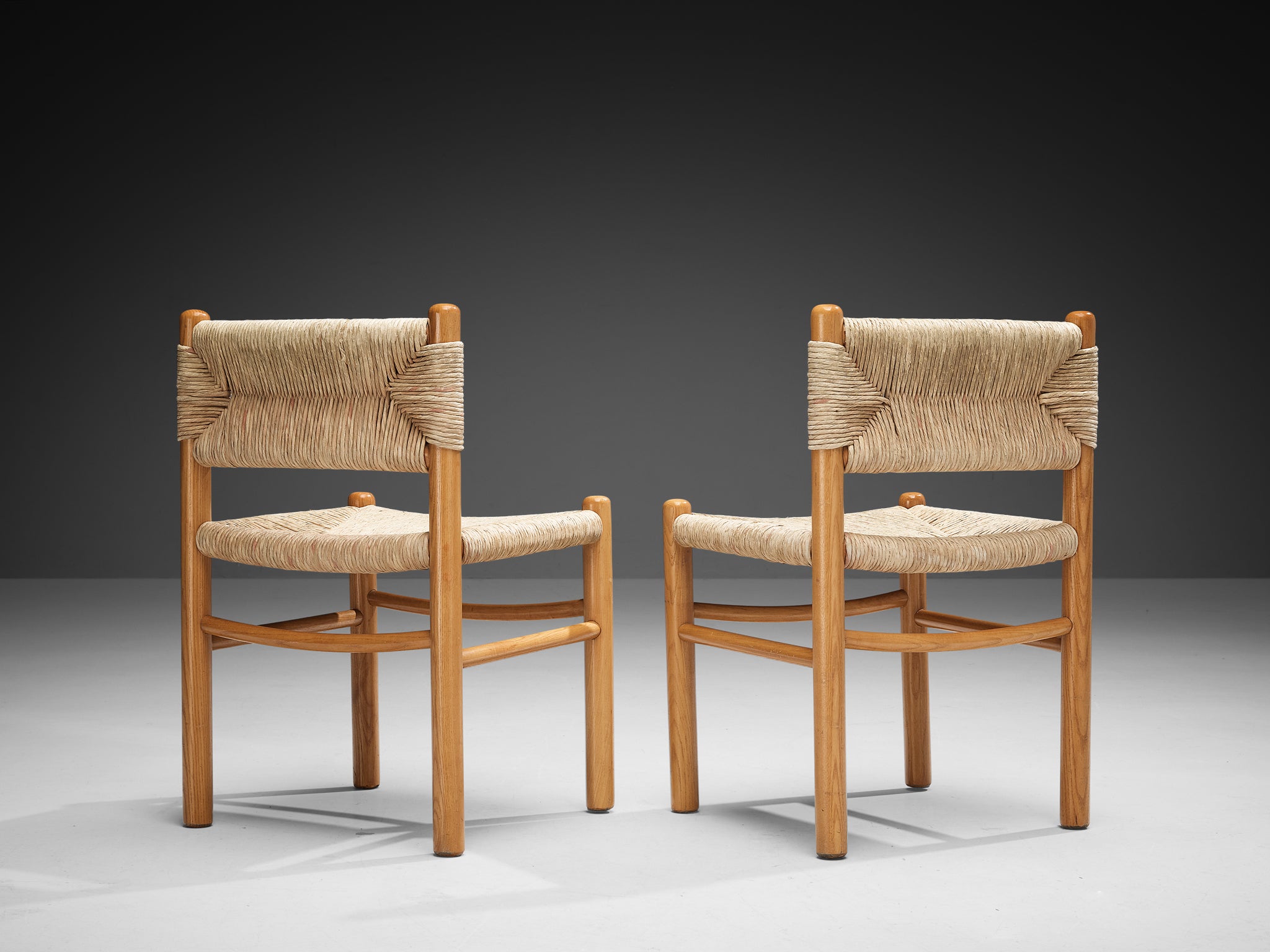 French Pair of Dining Chairs in Ash and Straw Seating Morentz