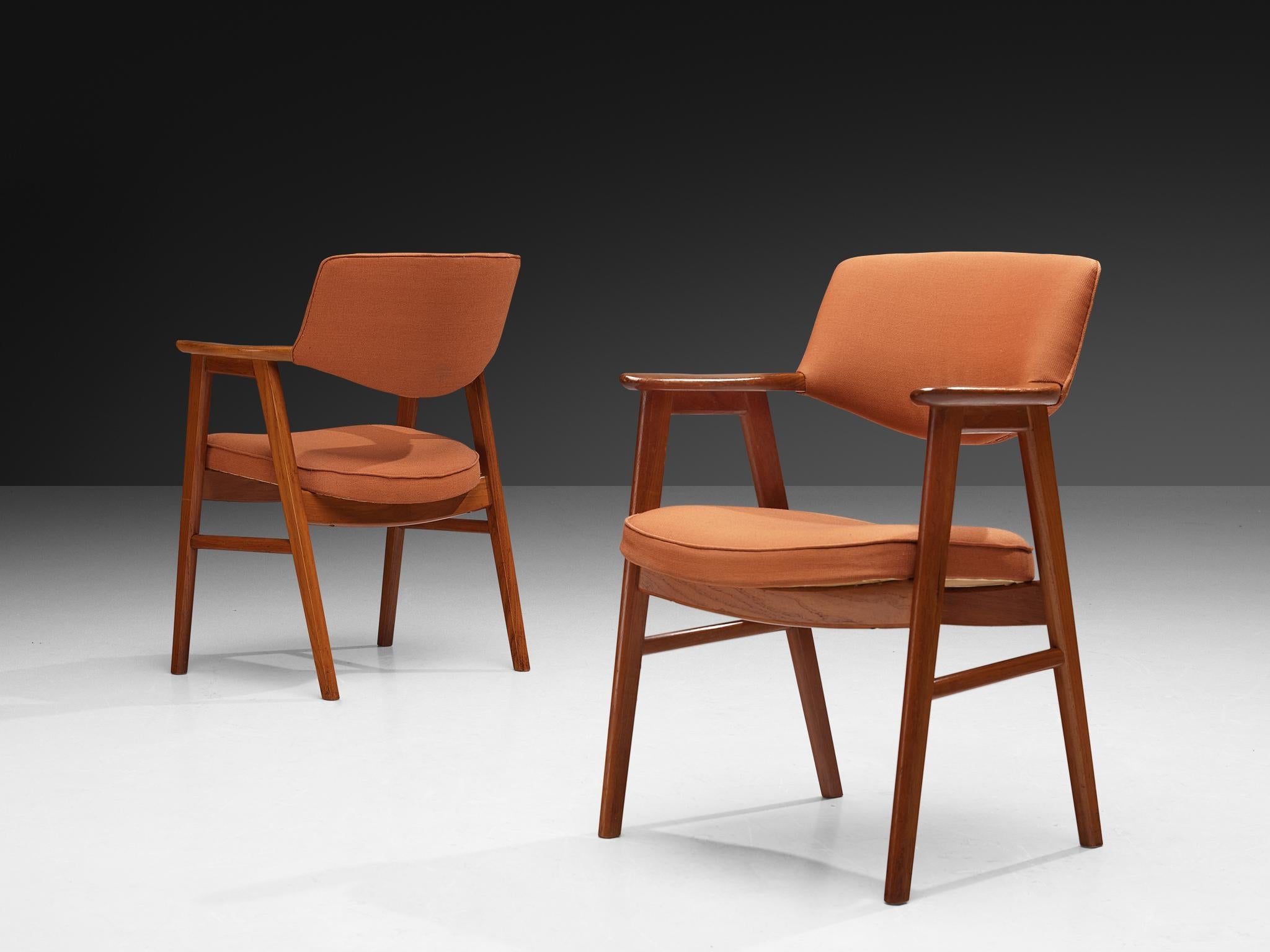 Erik Kirkegaard Pair of Armchairs in Teak and Orange Upholstery seating Morentz