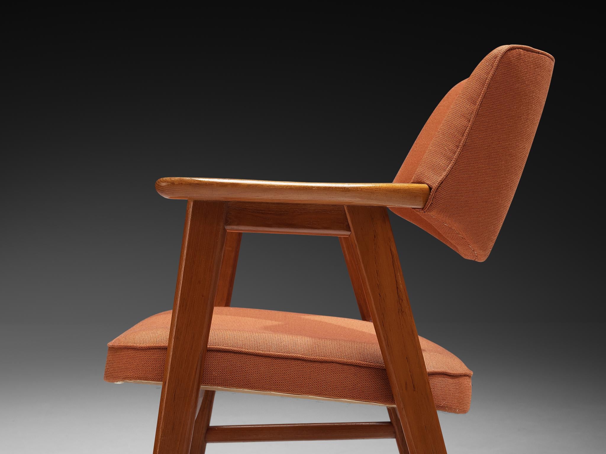 Erik Kirkegaard Pair of Armchairs in Teak and Orange Upholstery seating Morentz