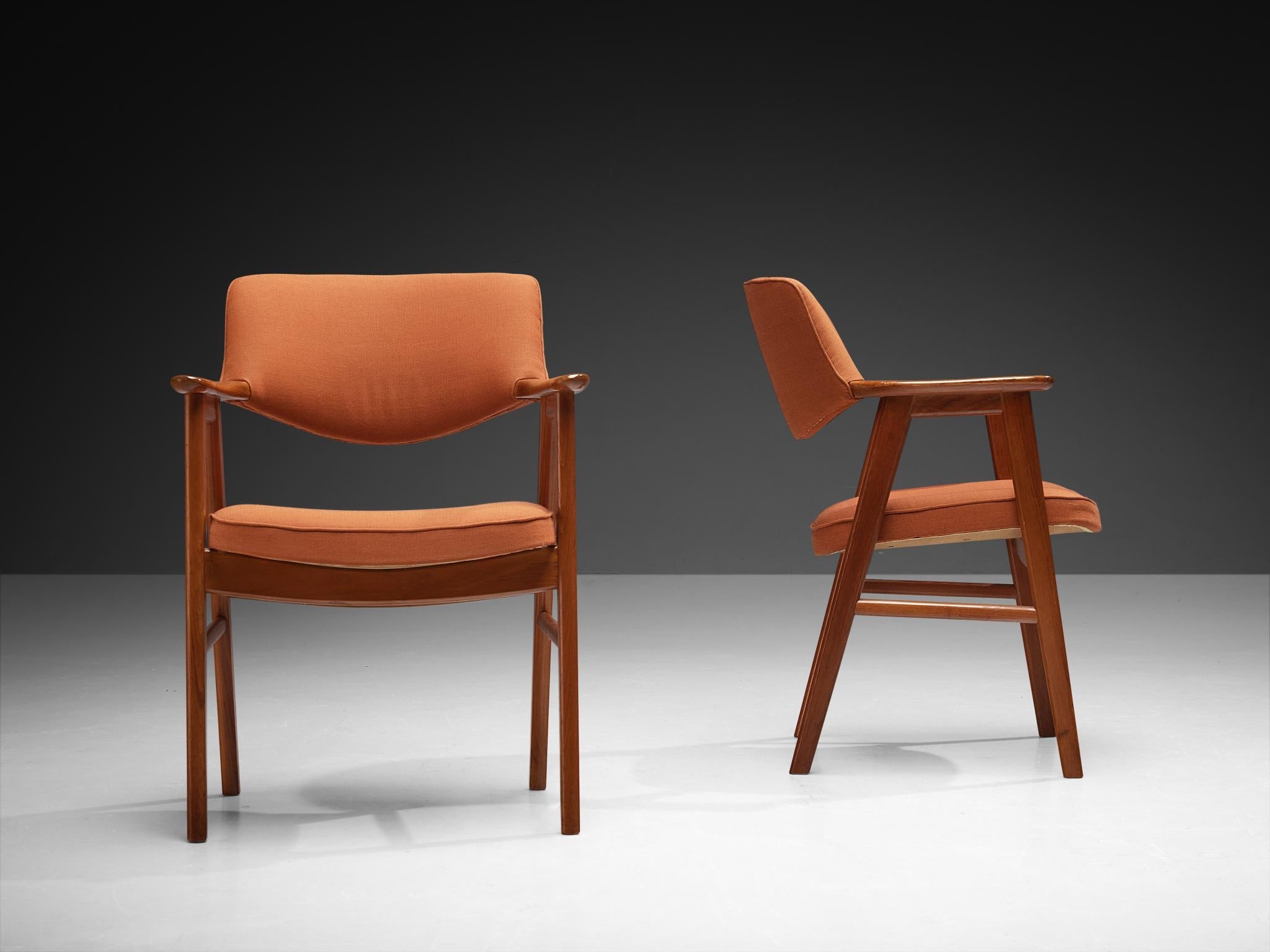 Erik Kirkegaard Pair of Armchairs in Teak and Orange Upholstery seating Morentz