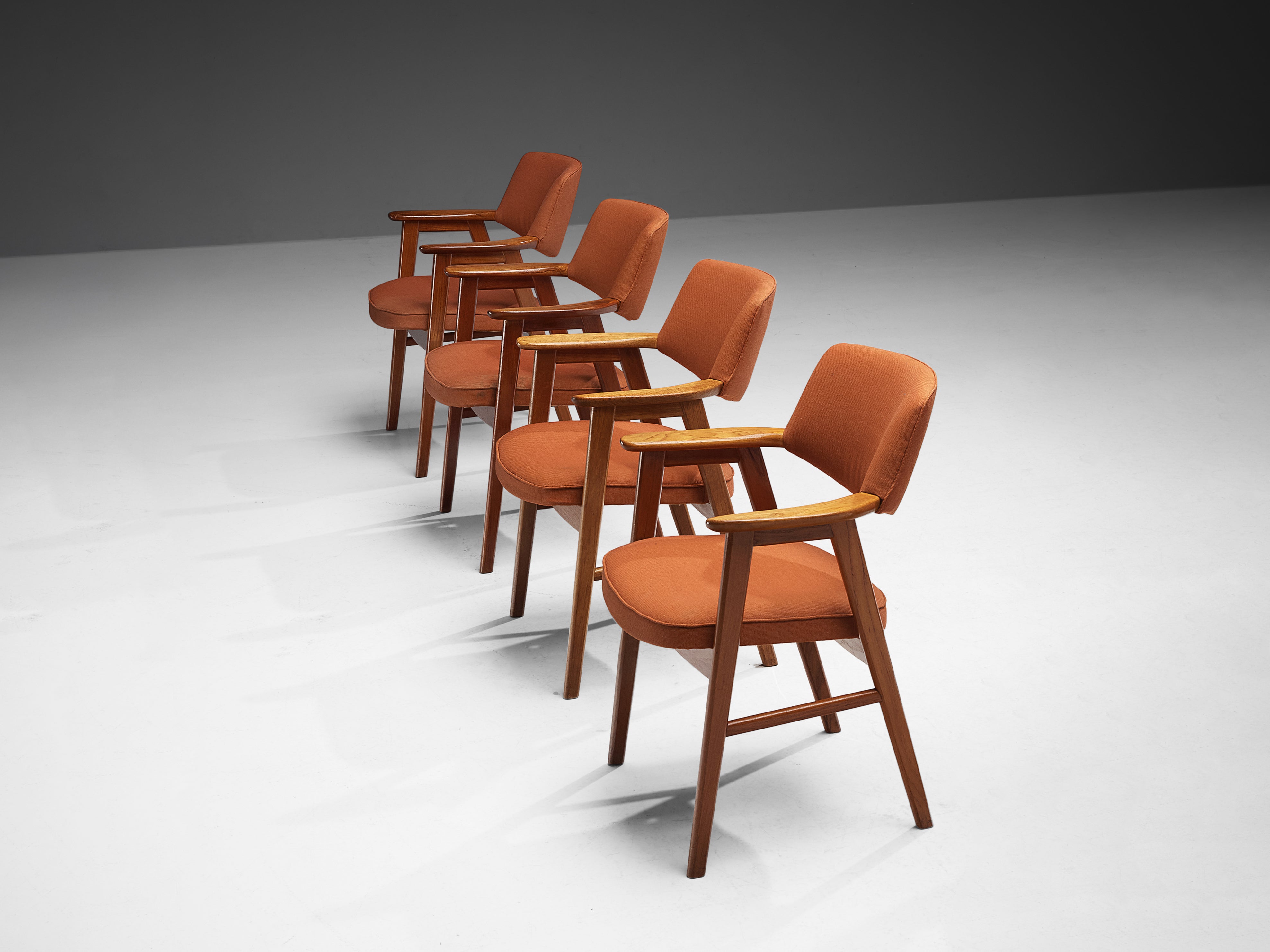 Erik Kirkegaard Set of Four Armchairs in Teak and Red Upholstery Seating Morentz