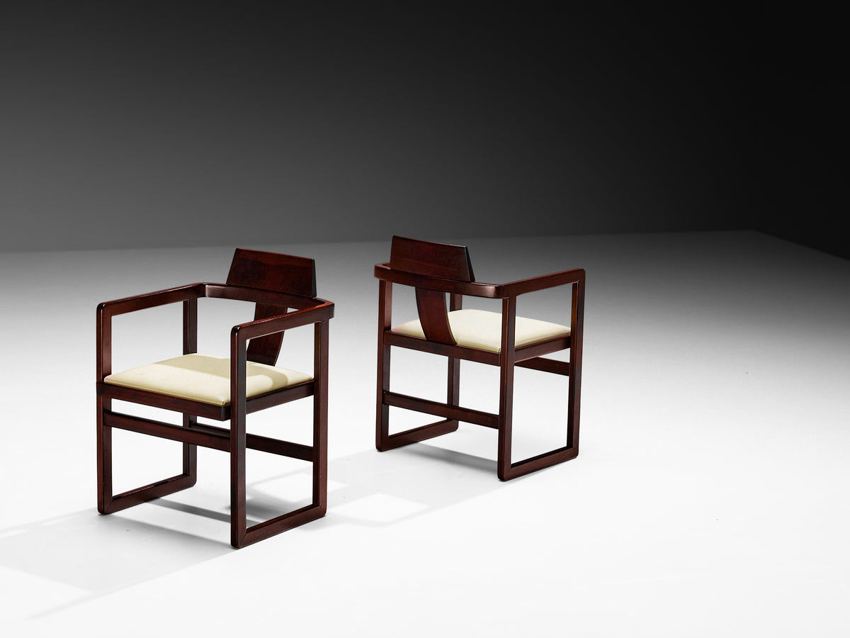Italian Set of Twelve Geometric Armchairs in Stained Wood Seating Morentz