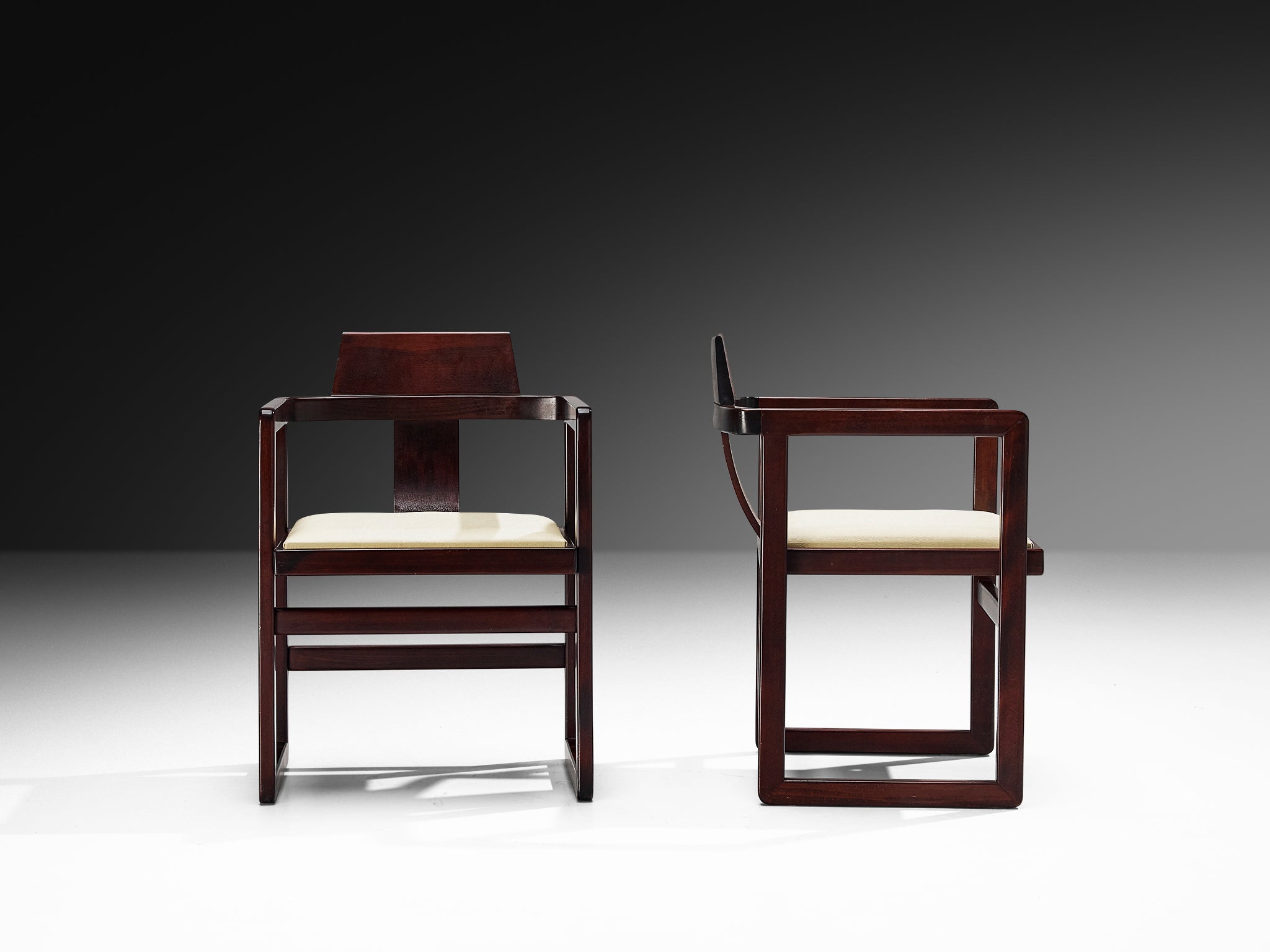 Italian Set of Twelve Geometric Armchairs in Stained Wood Seating Morentz