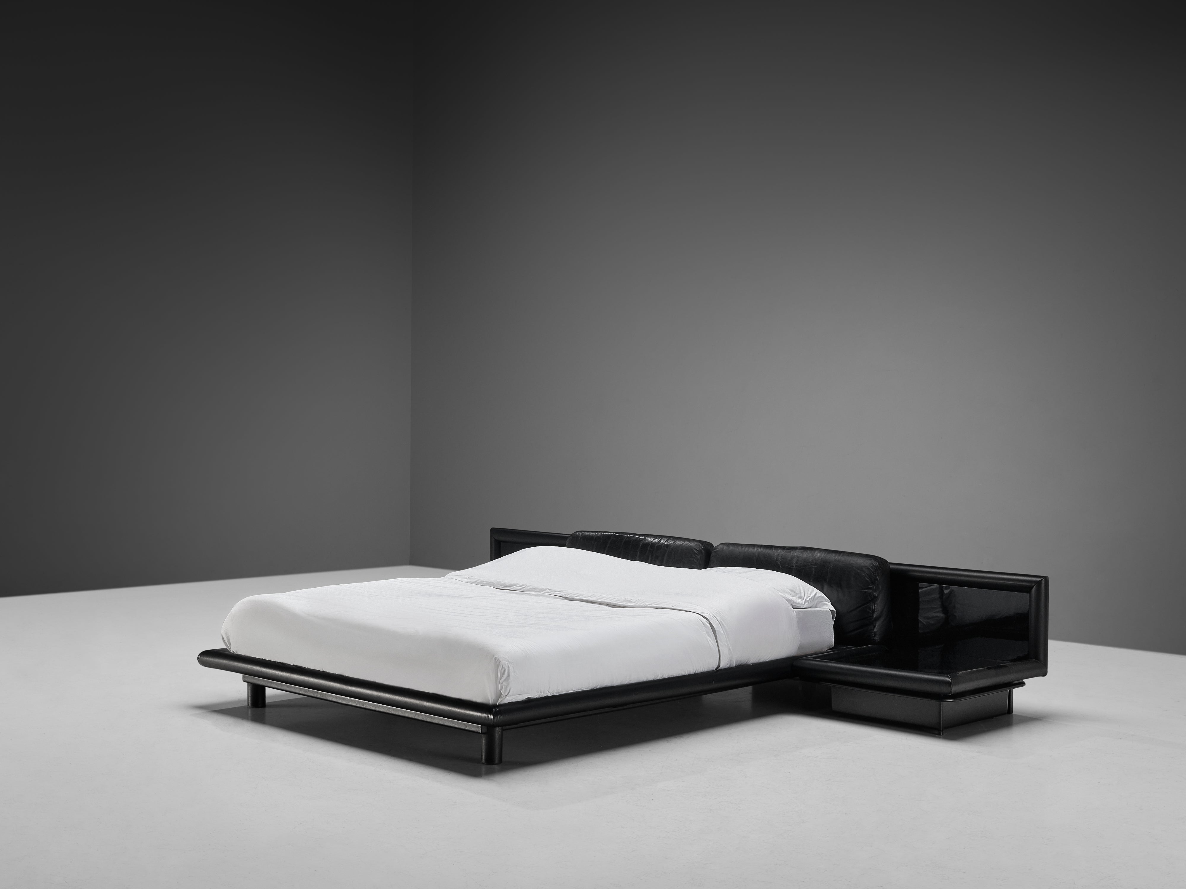 Afra & Tobia Scarpa for Molteni ‘Morna’ Bed with Nightstands in Black Leather More Furniture and Collectibles Morentz