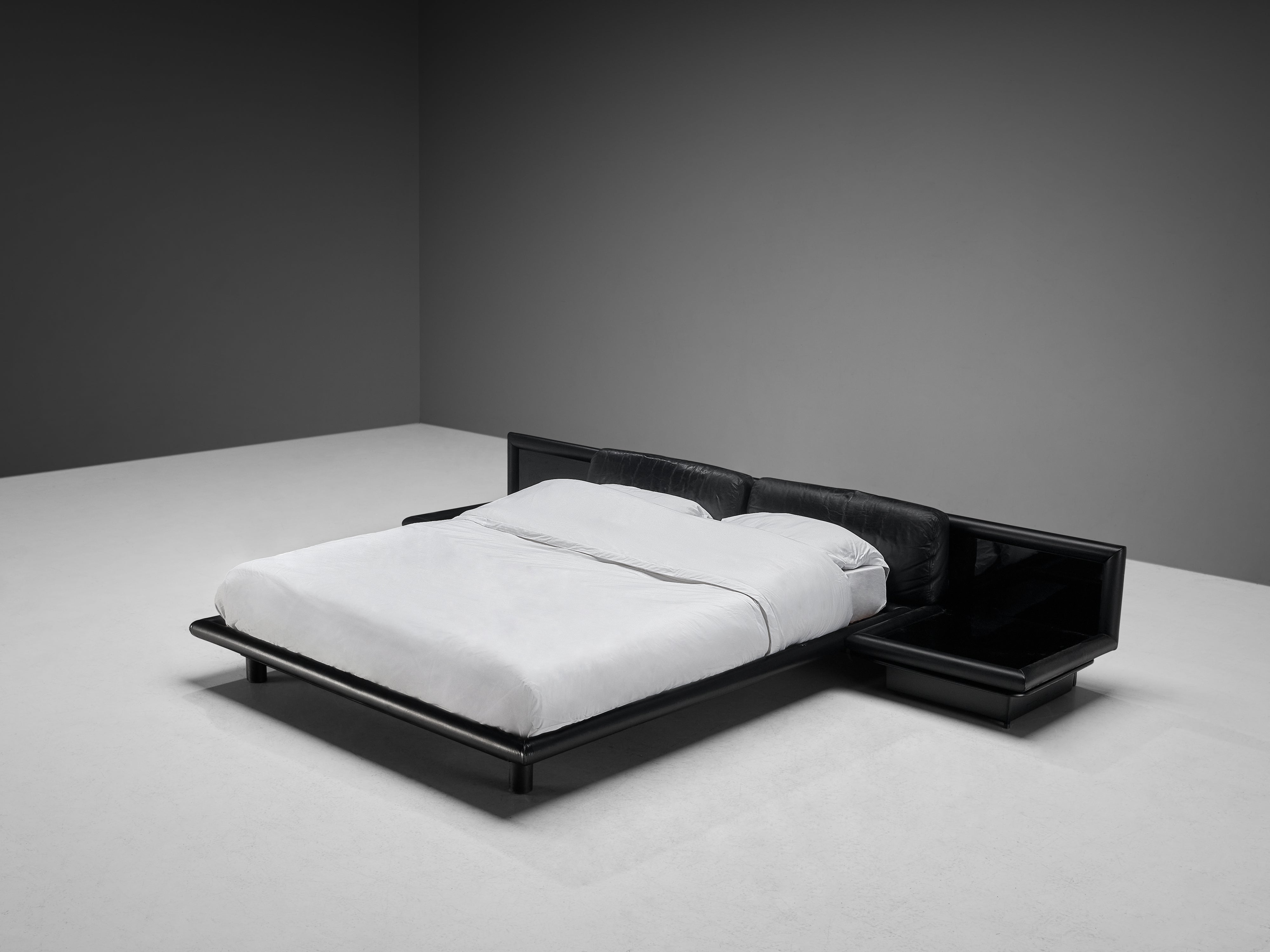 Afra & Tobia Scarpa for Molteni ‘Morna’ Bed with Nightstands in Black Leather More Furniture and Collectibles Morentz