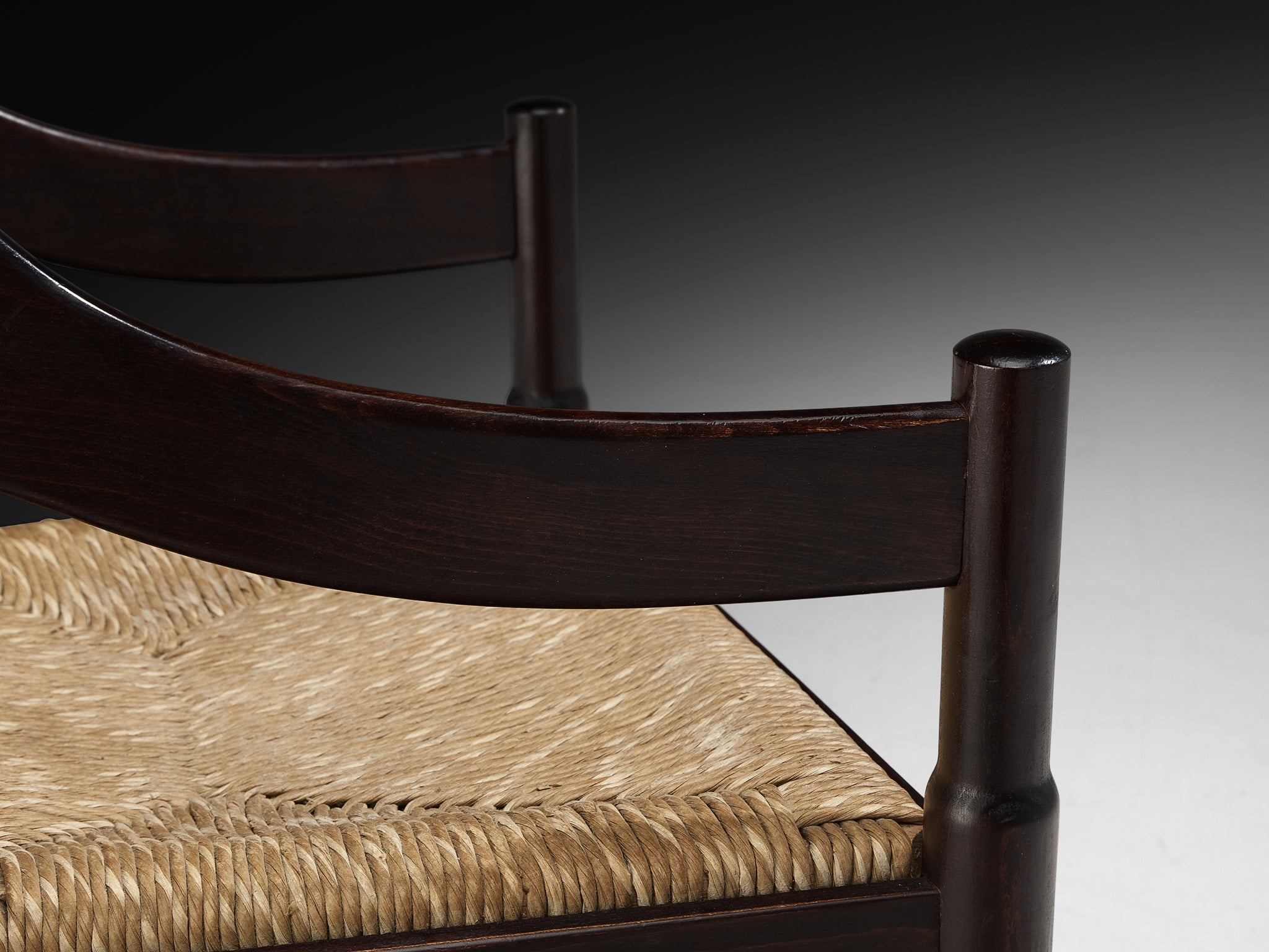 Vico Magistretti 'Carimate' Dining Chair in Stained Wood with Rush Seat Seating Morentz